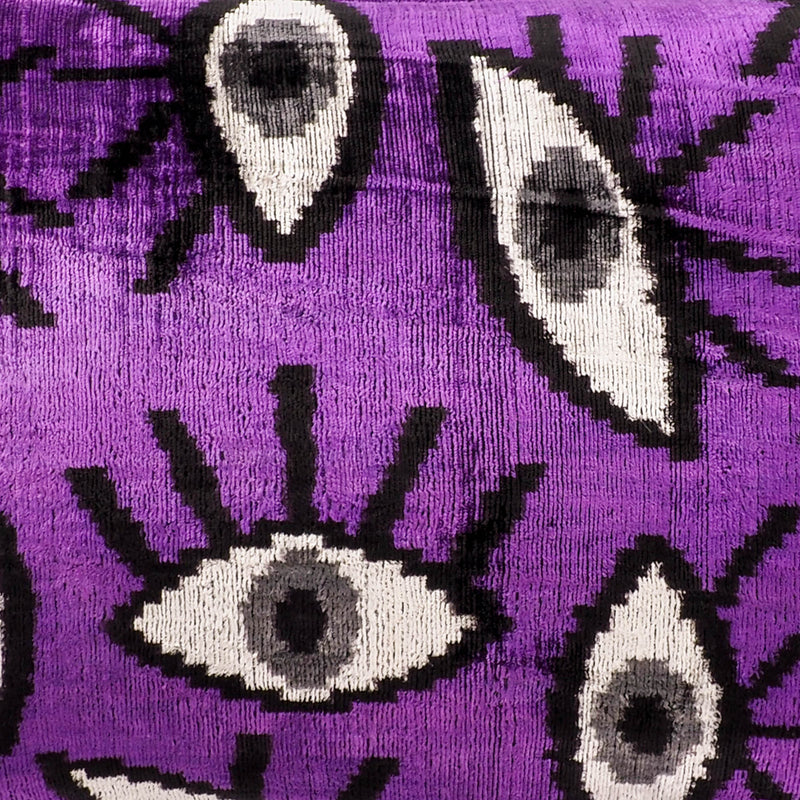 Purple Eyes  Silk Velvet Ikat Throw Pillow Cover 16 X 24