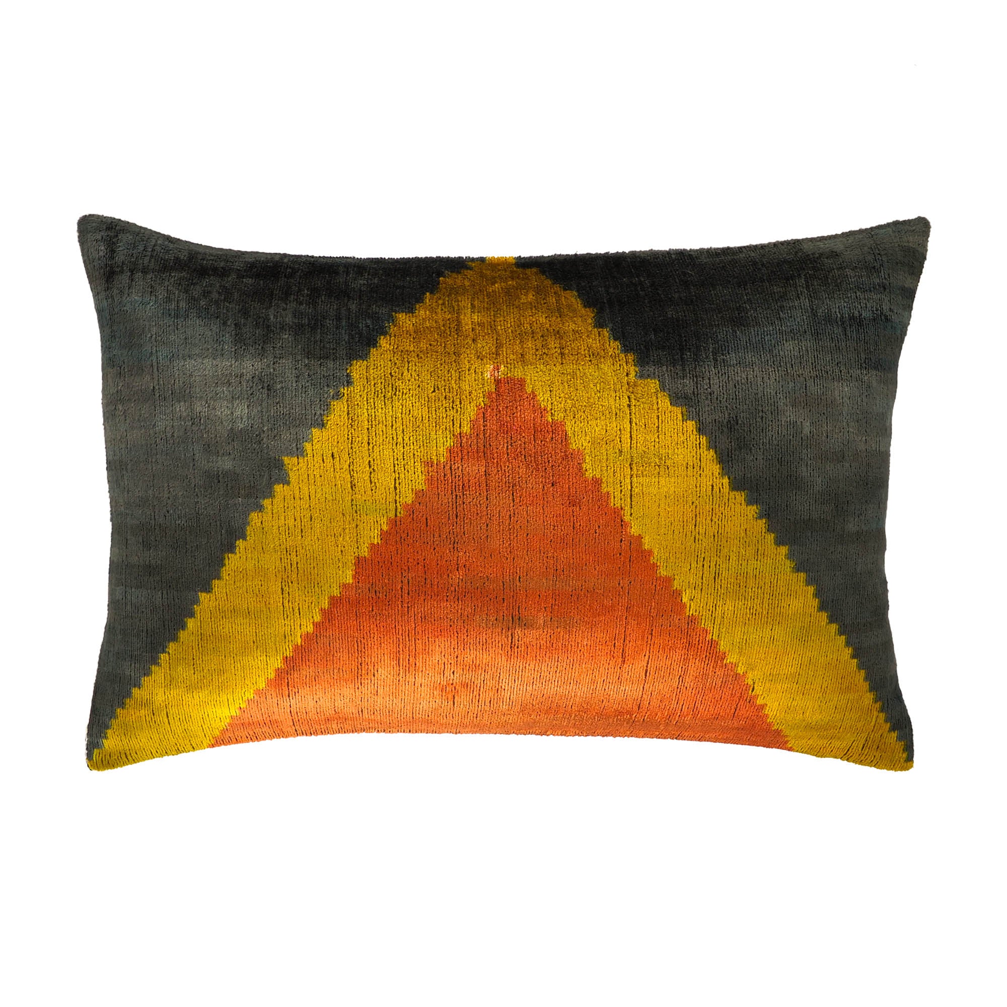 Chouchou Touch Pyramid Silk Velvet Ikat Throw Pillow Cover, 16 x 24, featuring intricate Ikat patterns with pyramid-inspired designs in luxurious silk velvet.