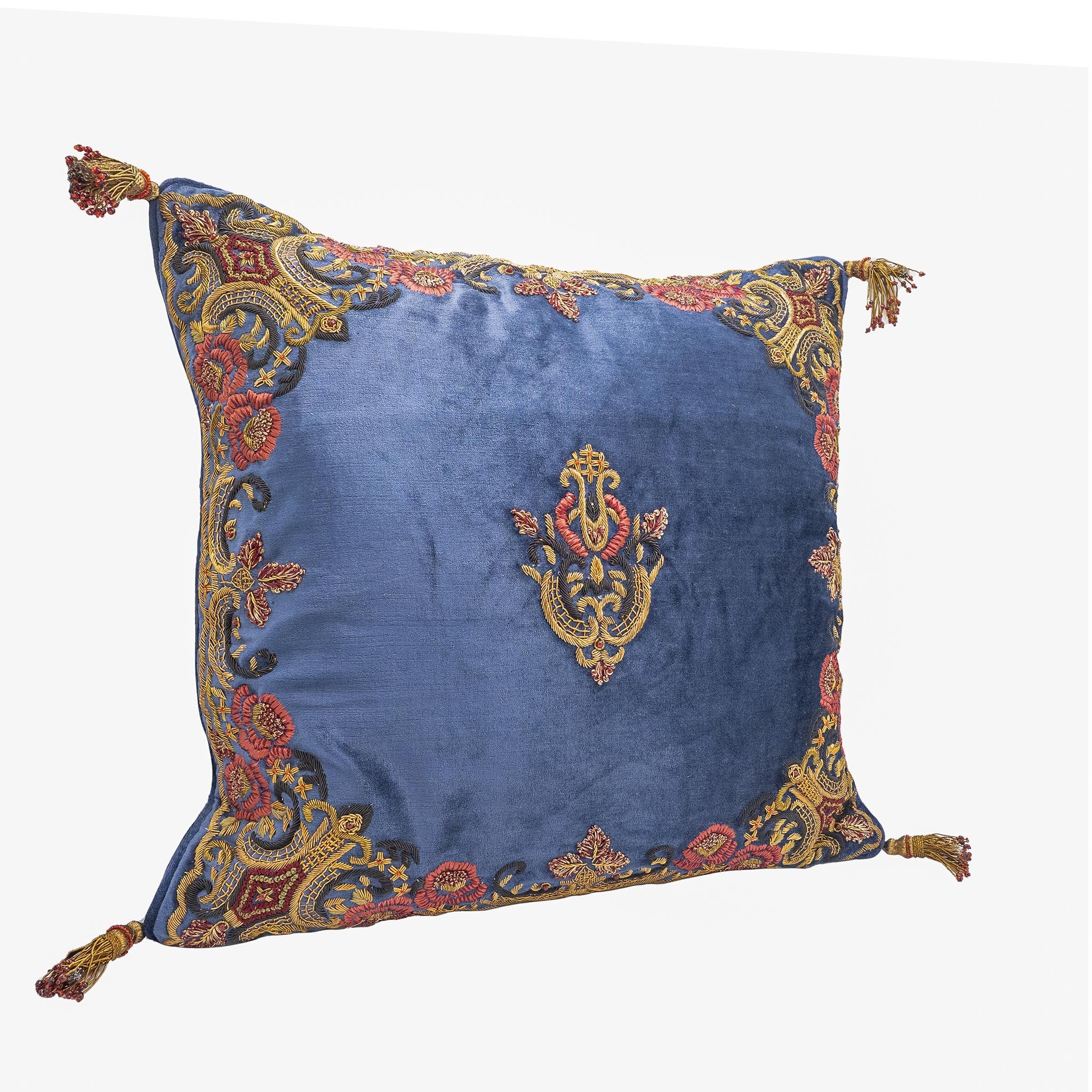 Chouchou Touch Regina Throw Pillow Cover, 18" x 18", crafted with high-quality silk velvet and intricate golden metal embroidery for added elegance.