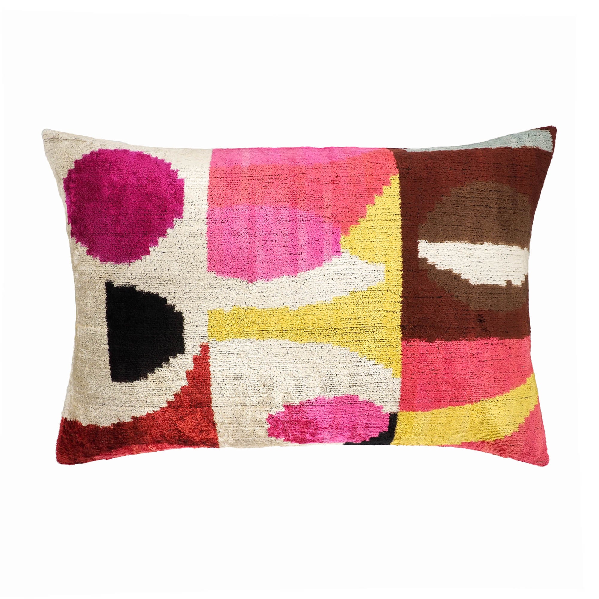 Rio Rio Silk Velvet Ikat Pillow Cover, 16 x 24, featuring vibrant and intricate Ikat weaving, made with luxurious 100% silk velvet to enhance your living space.