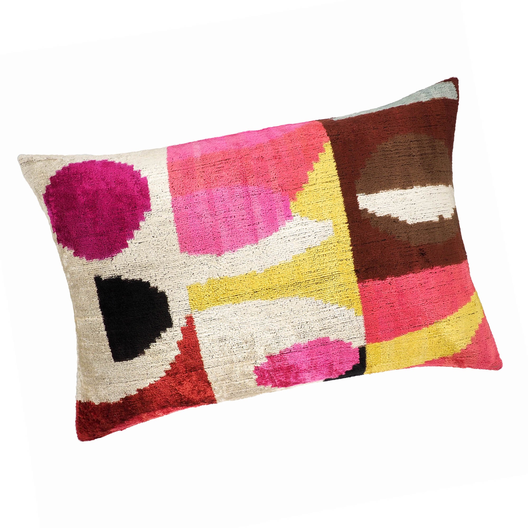 Chouchou Touch Rio Rio Silk Velvet Ikat Pillow, 16 x 24, combining traditional Ikat weaving with premium silk velvet for a timeless and elegant home decor piece.