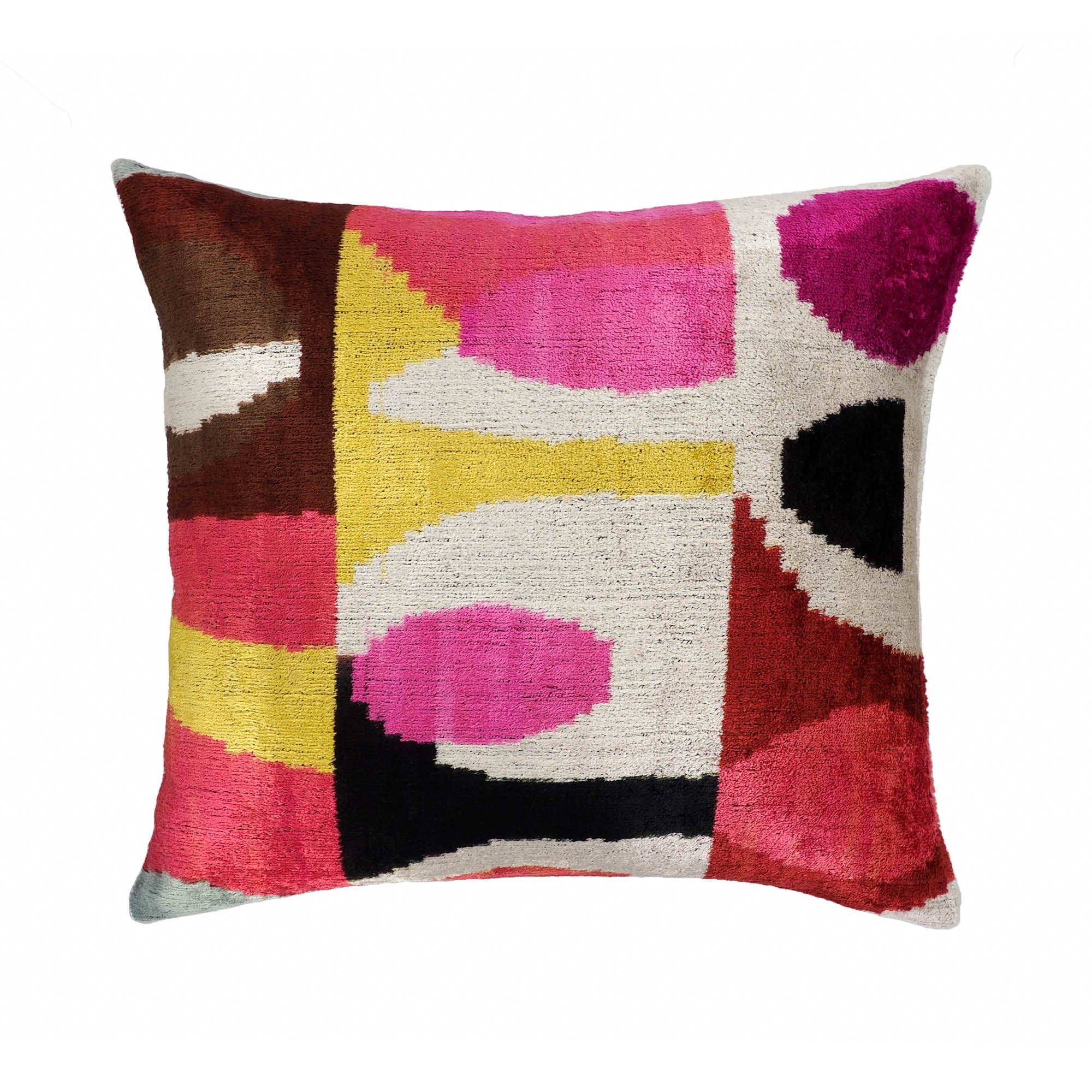 Chouchou Touch Rio Rio Silk Velvet Ikat Pillow Cover, 20 x 20, crafted from premium silk velvet with vibrant Ikat patterns, adding sophistication to your home decor.