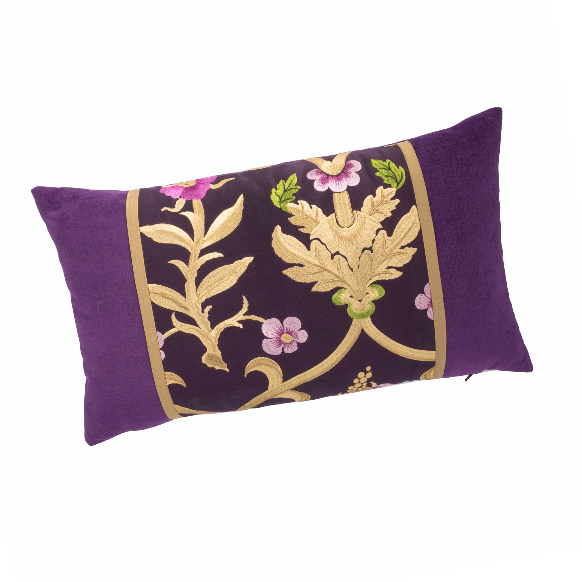 Elegant Royal Throw Pillow Cover, 12" x 20", with intricate floral embroidery, perfect for enhancing your living room or bedroom decor.