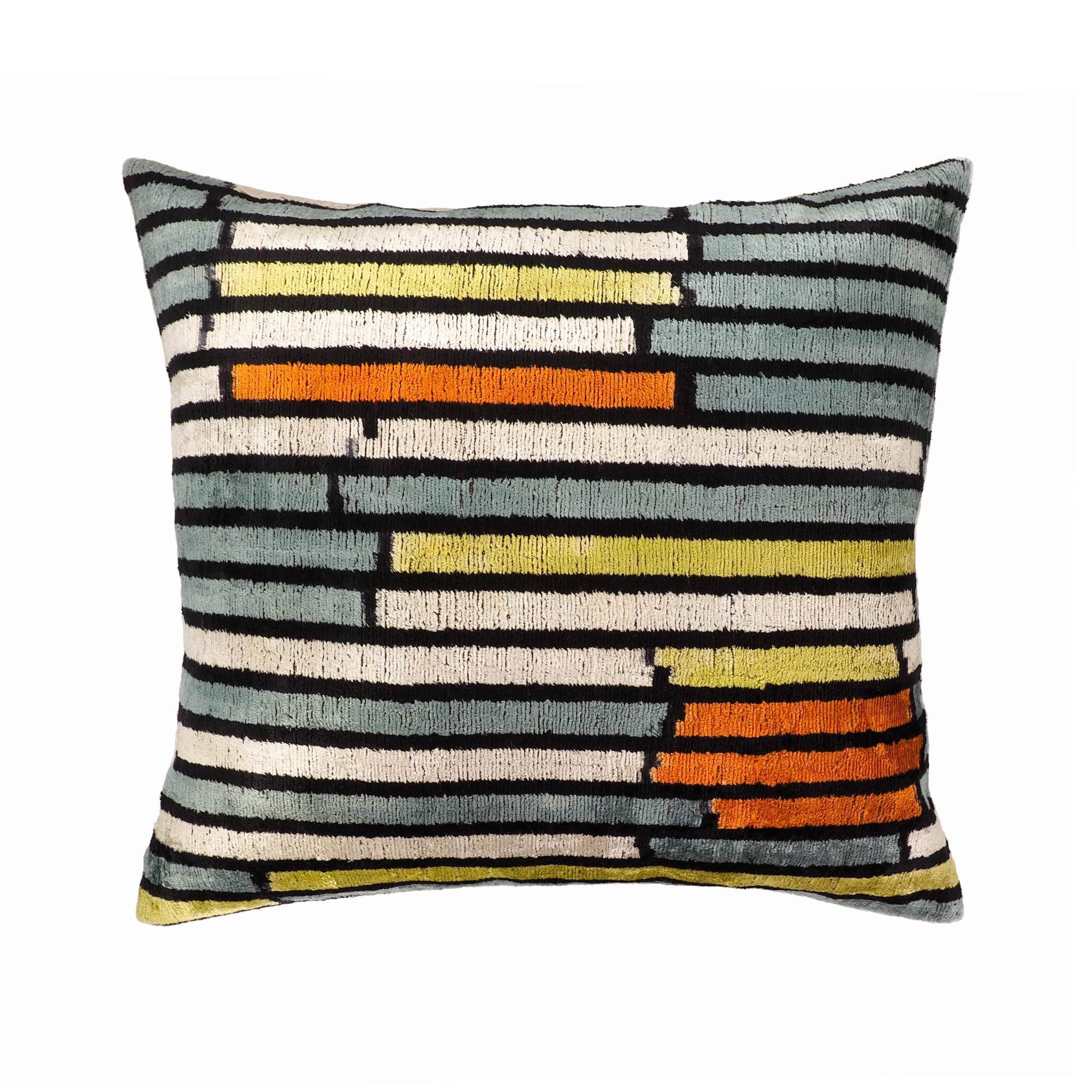 Chouchou Touch Striped Silk Velvet Ikat Pillow Cover, 20 x 20, featuring bold and colorful Ikat stripes, adding a luxurious and tactile accent to your modern interior.