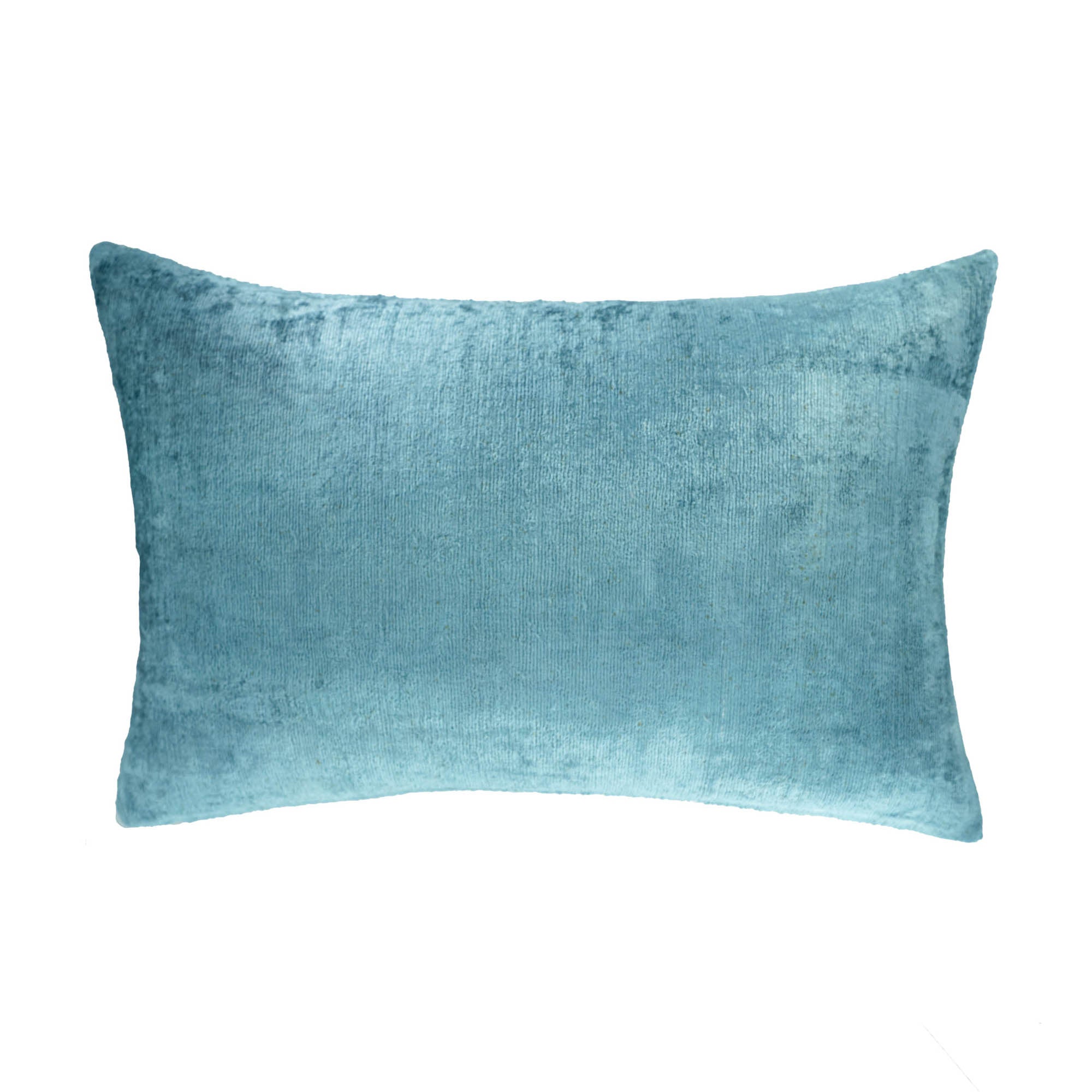 Turquoise blue silk velvet ikat lumbar pillow cover 16x24 with handmade ikat pattern, decorative accent pillow by ChouChou Touch