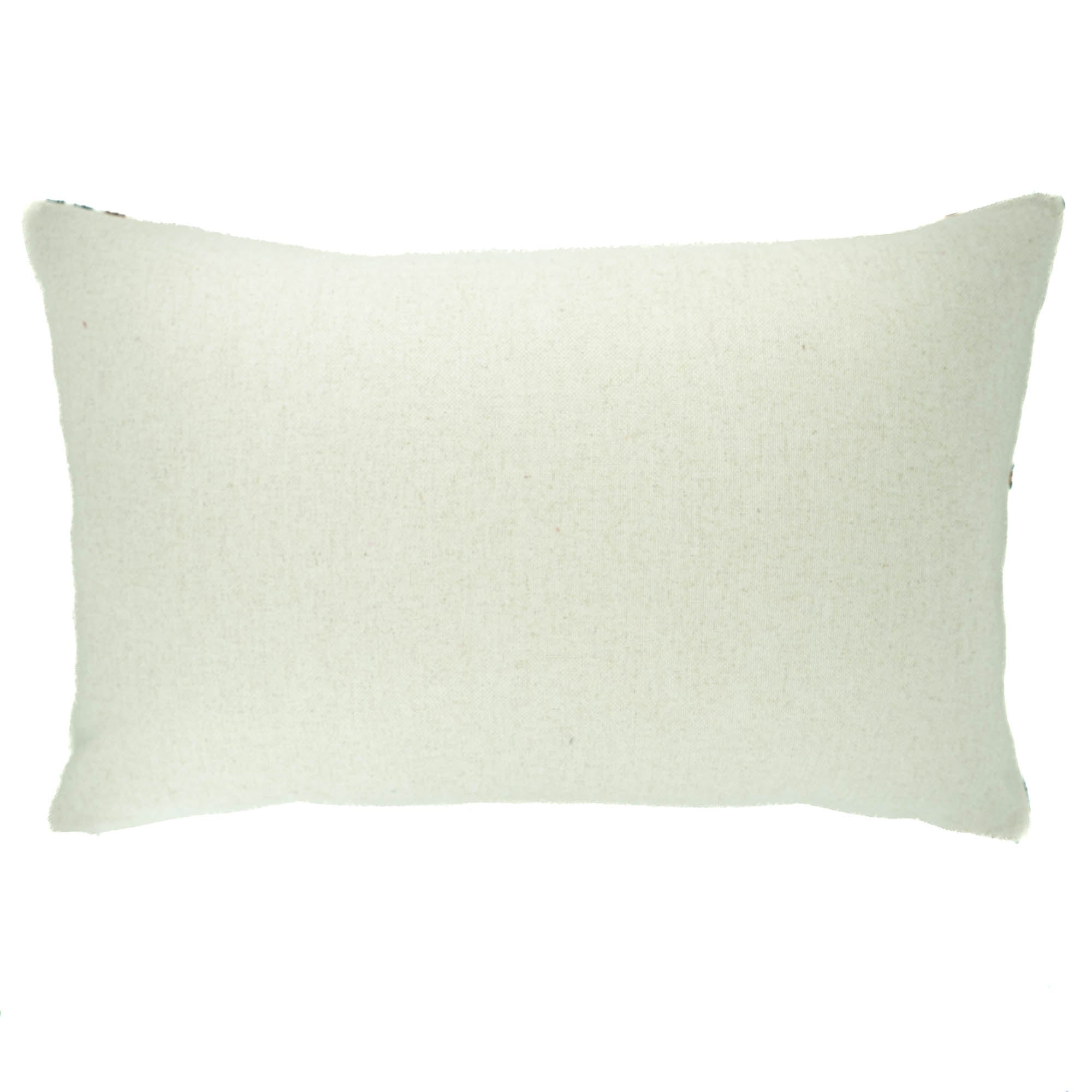 Natural linen back side of turquoise silk velvet ikat lumbar pillow cover 16x24