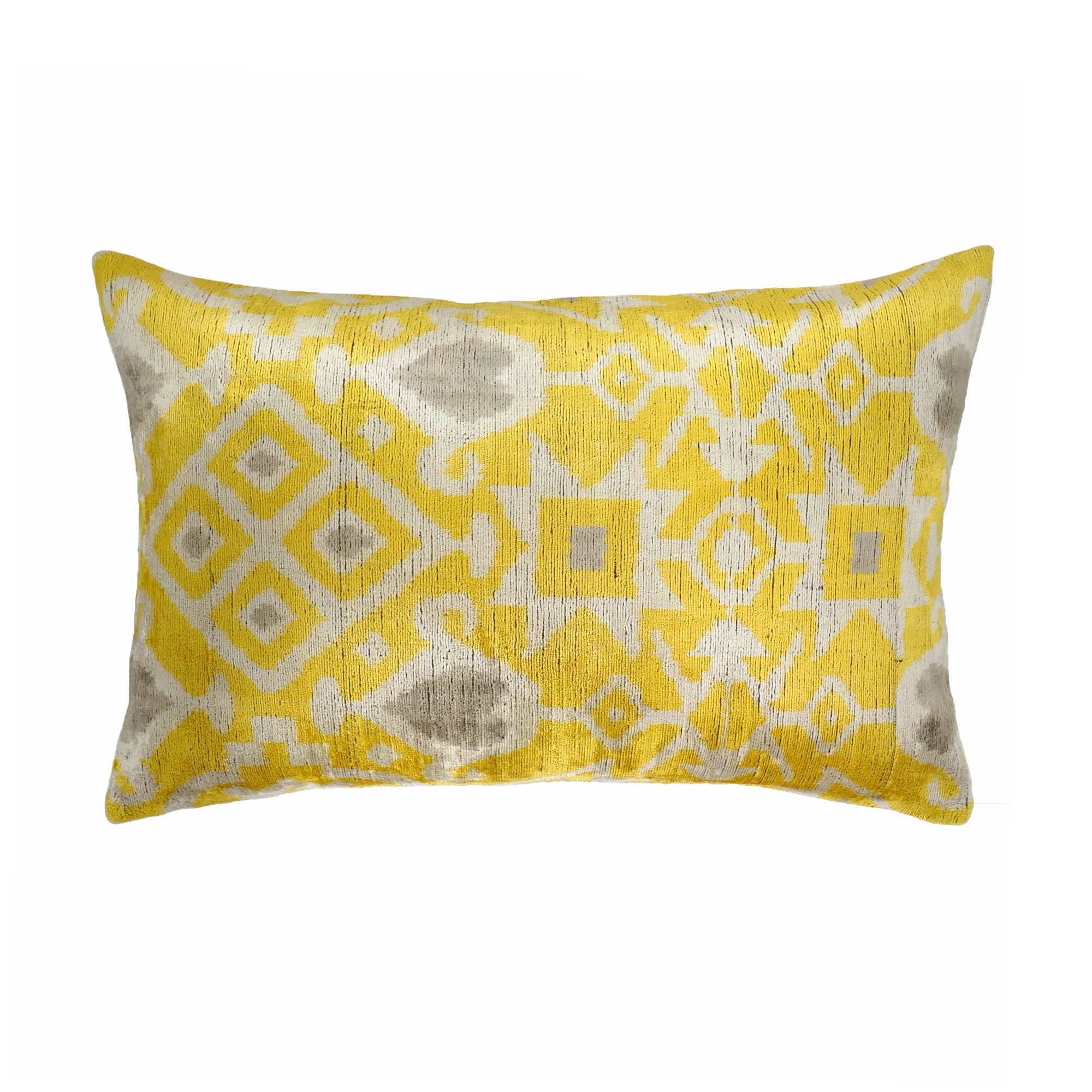 Luxurious Valentina Silk Velvet Ikat Pillow Cover, 16 x 24, showcasing vibrant handwoven Ikat designs, perfect for adding sophistication to your living space.