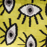 Yellow Eyes Silk Velvet Ikat Throw Pillow Cover 16 X 24