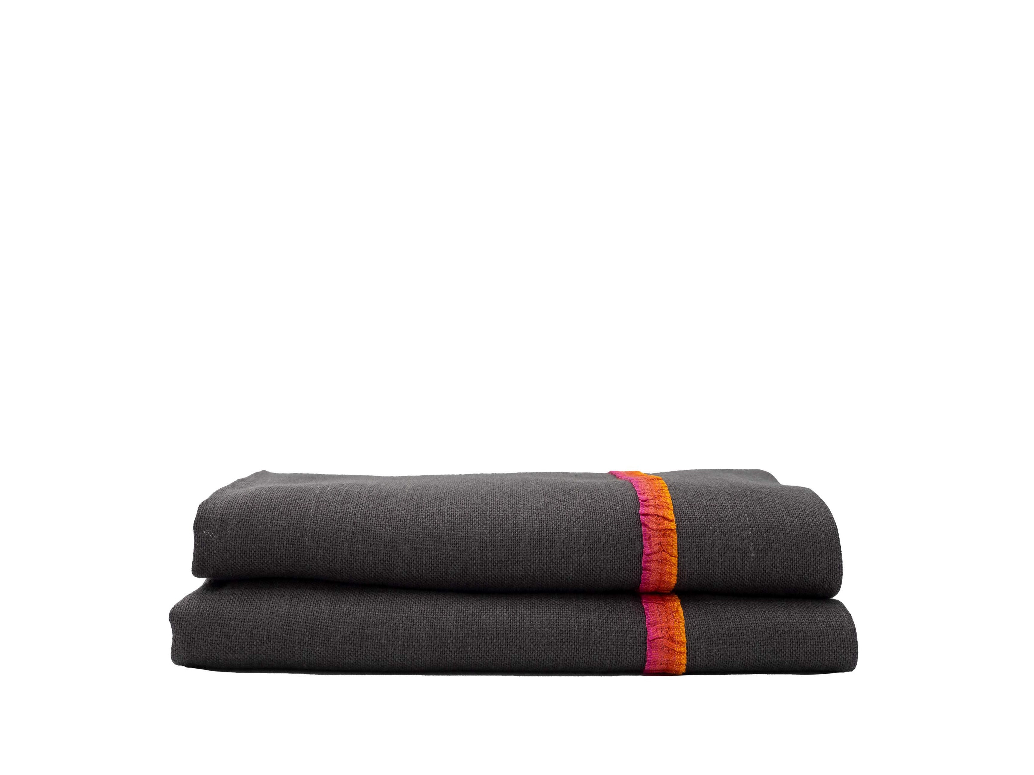 Black Linen Guest Towels, Set of 2