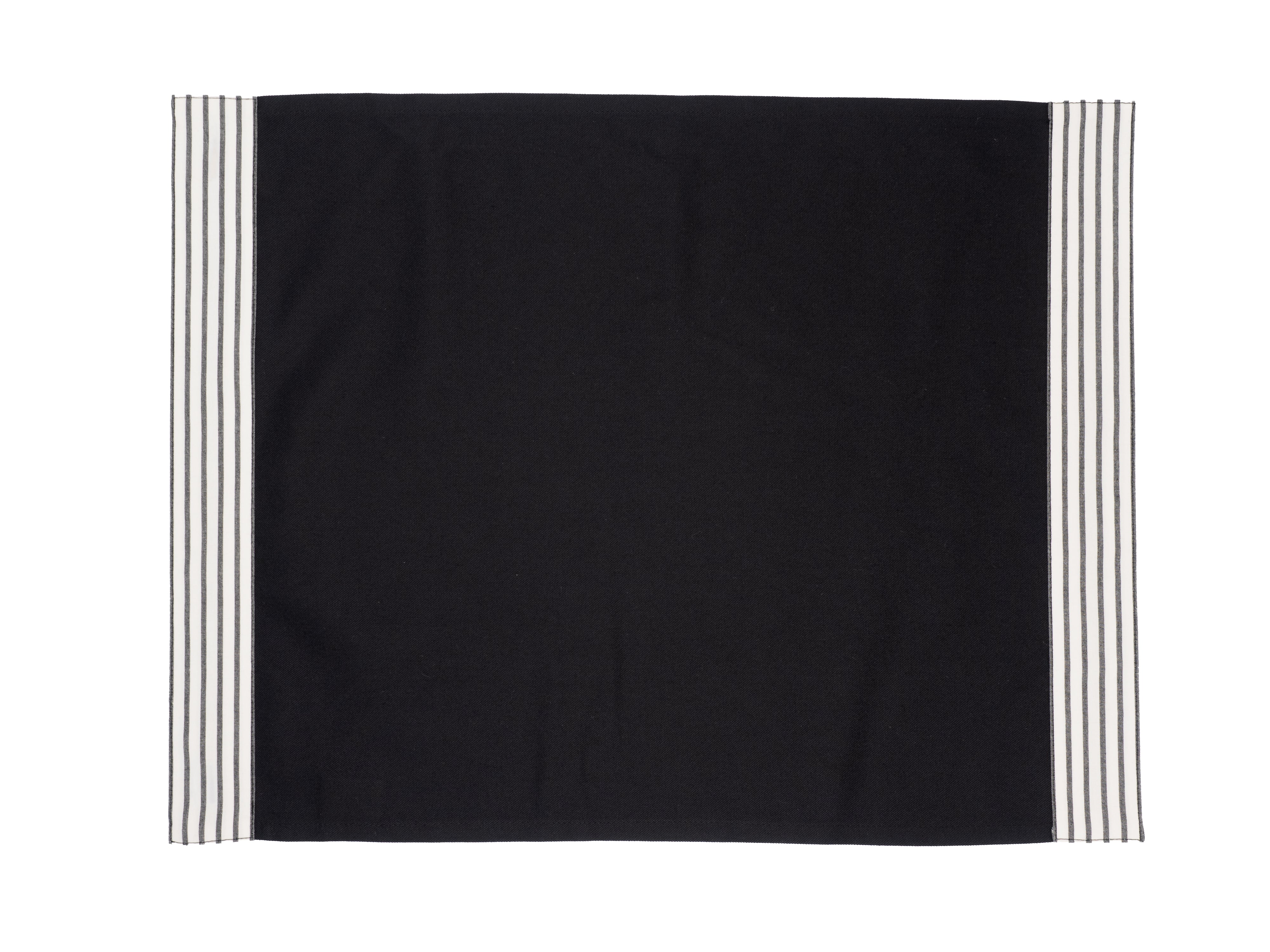 Chouchou Touch black placemats with side stripes, set of 4, handmade and anti-wrinkle, crafted from cotton and polyester for durability.