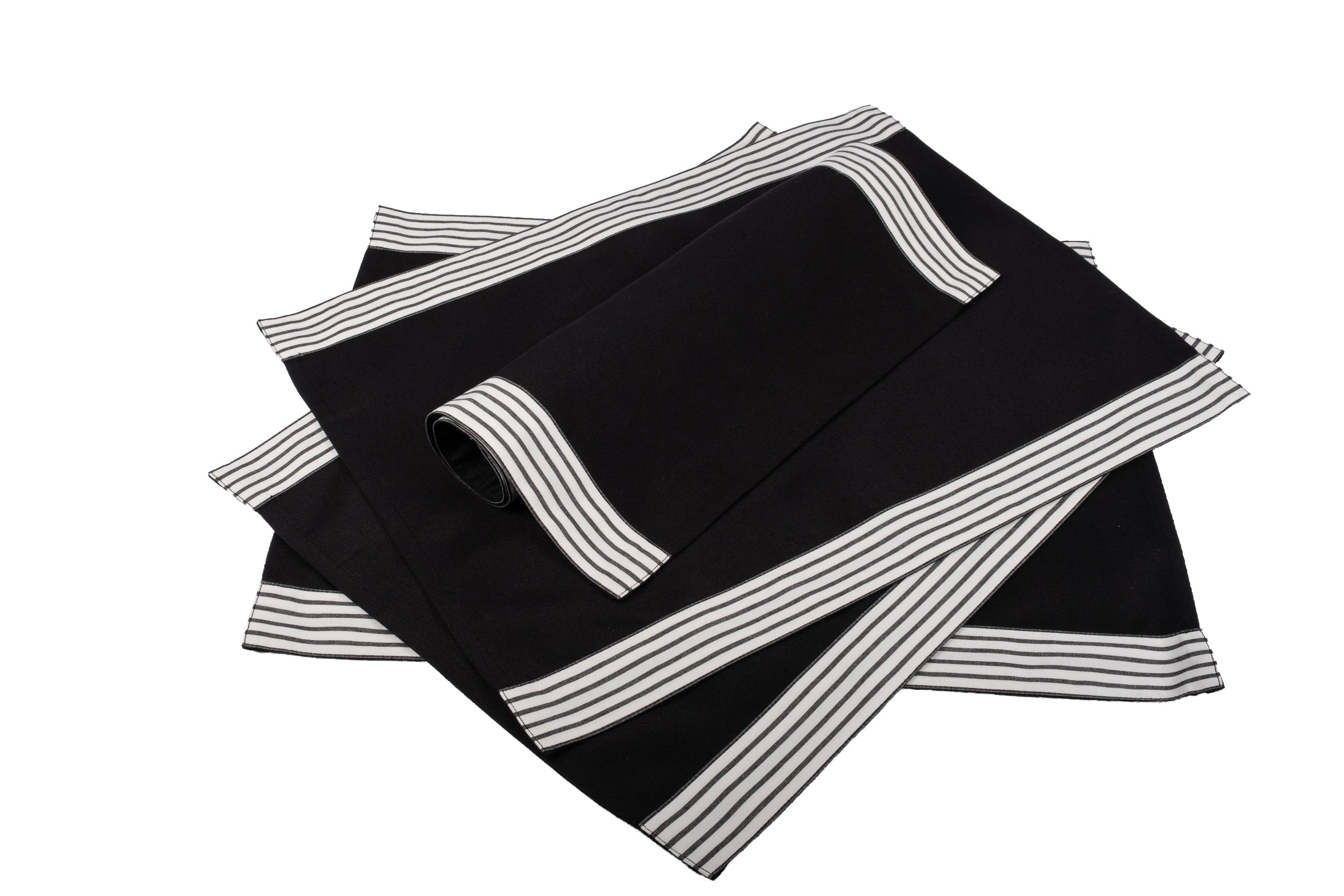 Black Placemats With Top & Bottom Stripes, Set of 4