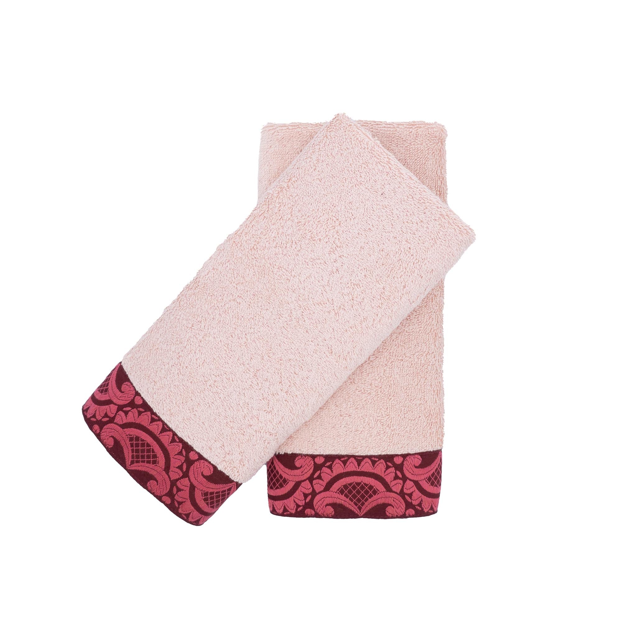 Blush Guest Towels With Floral French Borders Set of 2