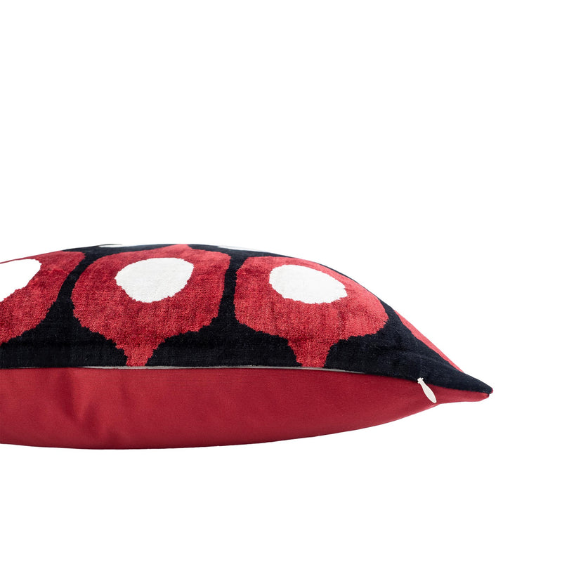 Bolero Red Silk Velvet Ikat Pillow, 20" X 20"