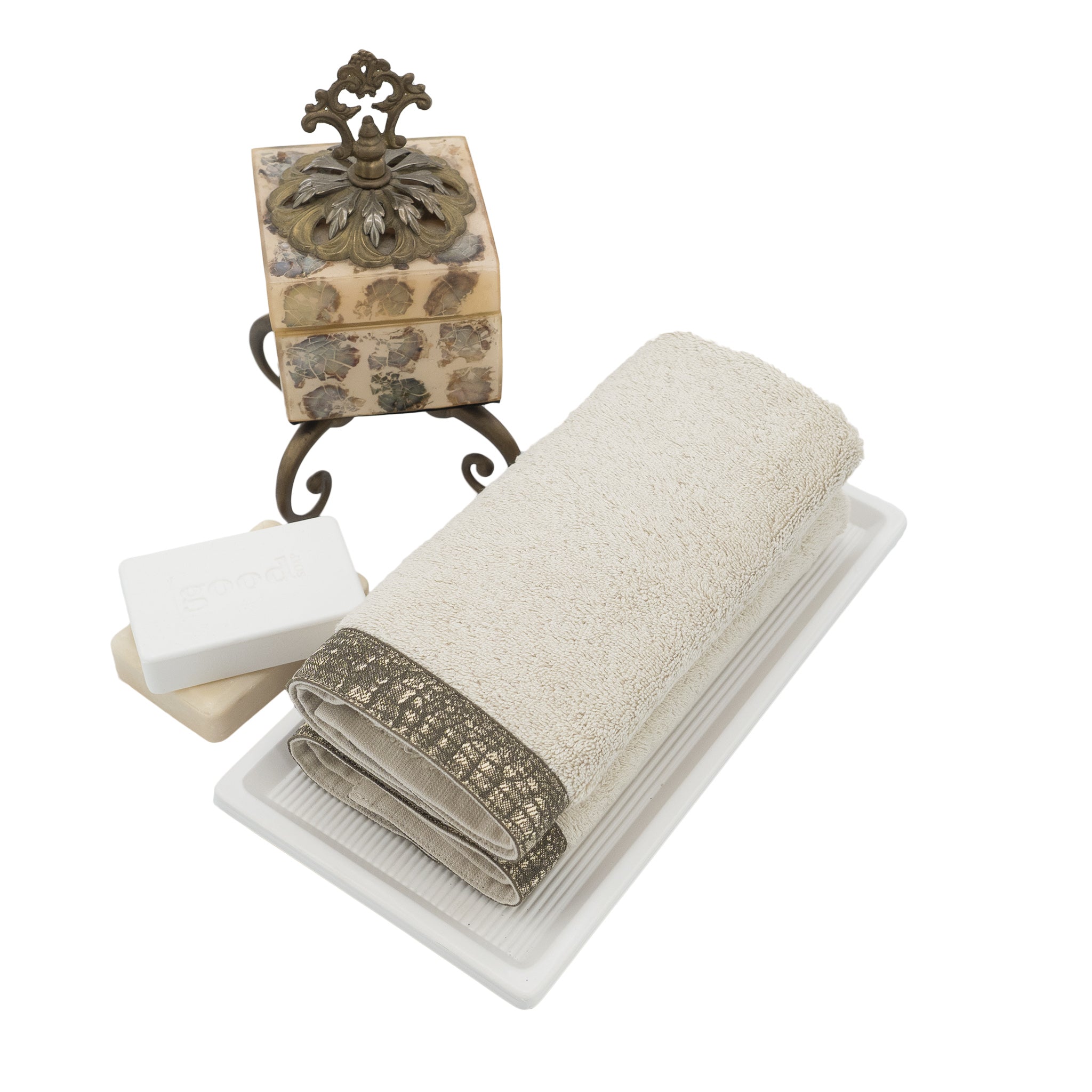 Camel Guest Towels With French Borders, Set of 2