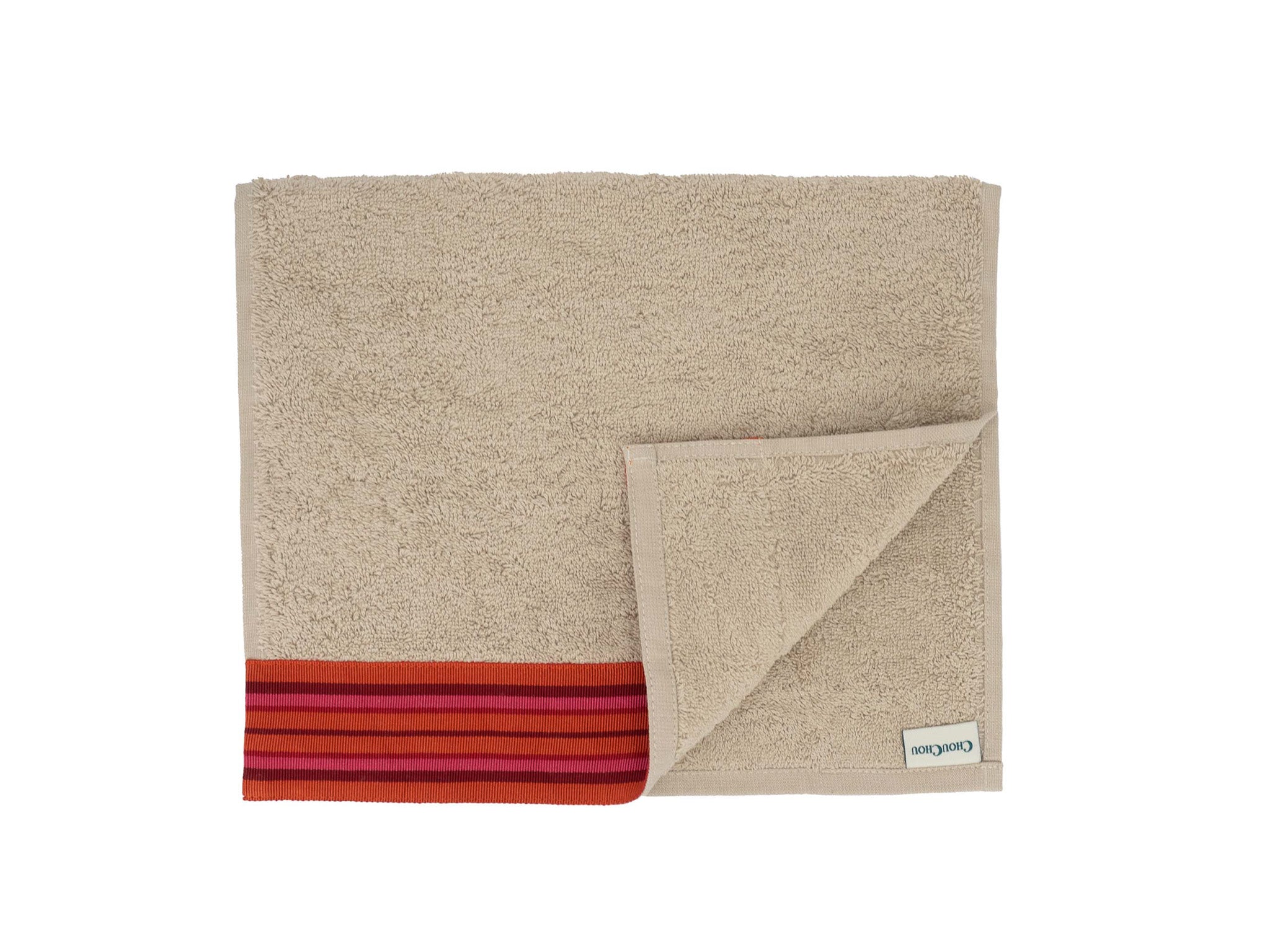 Camel Towels With Red Borders, Set of 2