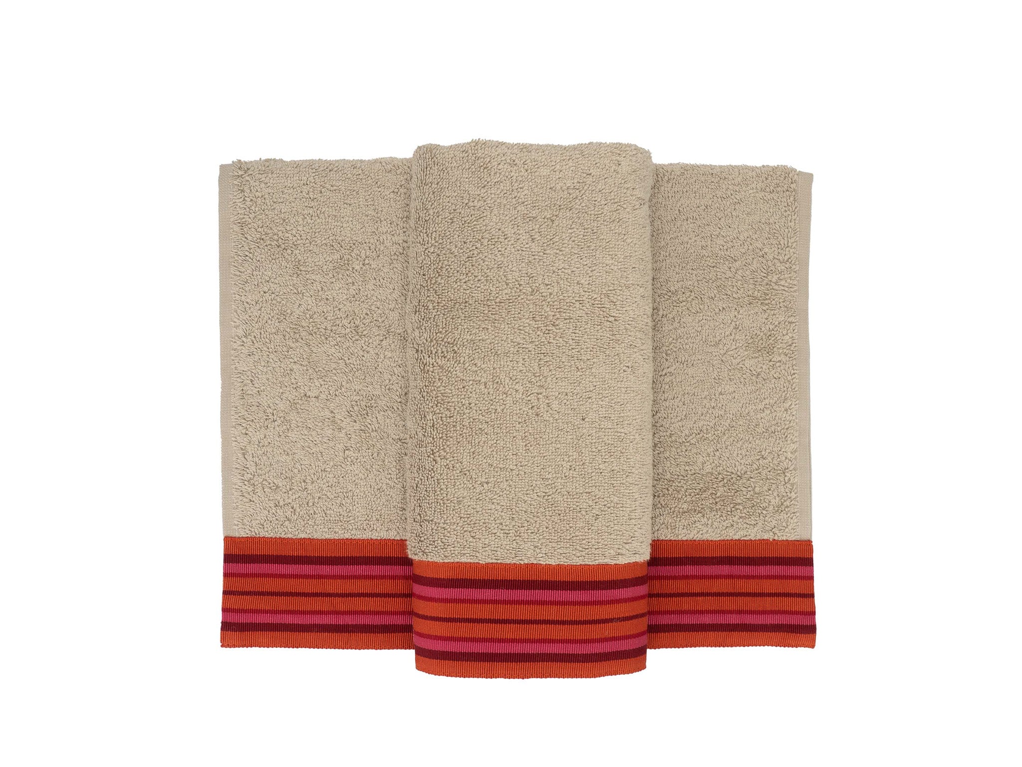 Camel Towels With Red Borders, Set of 2