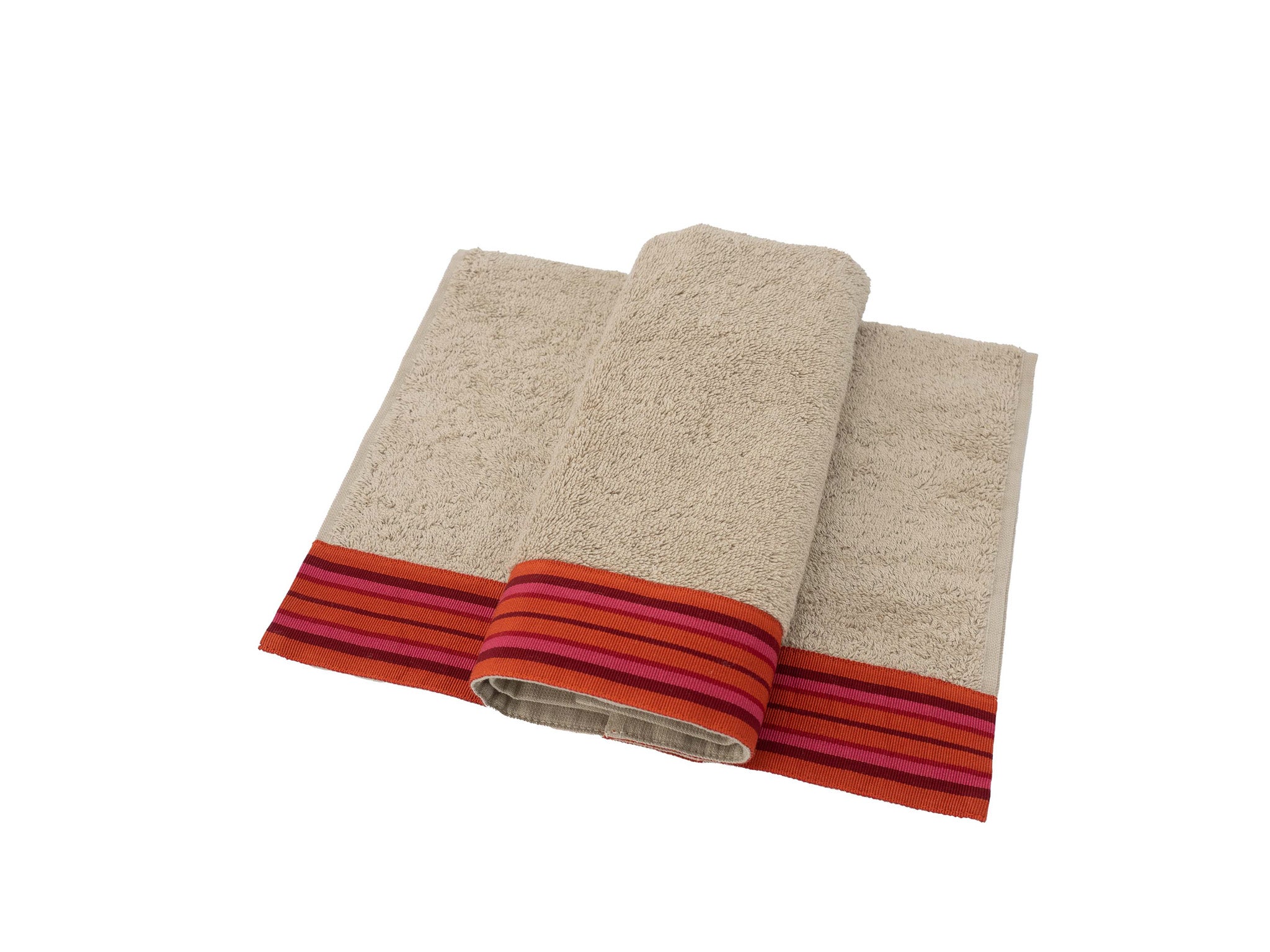 Camel Towels With Red Borders, Set of 2