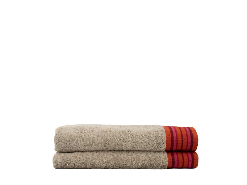 Camel Towels With Red Borders, Set of 2