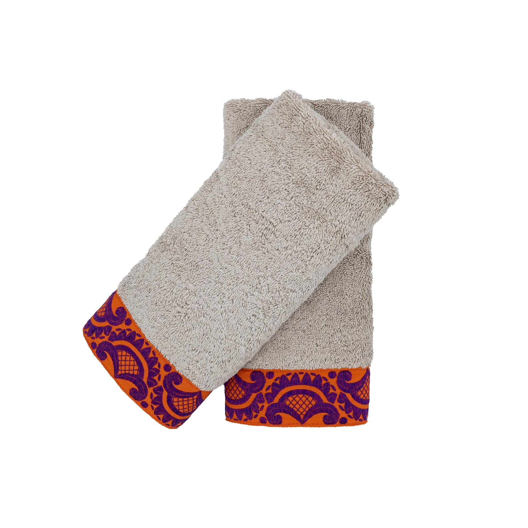 Camel Guest Towels With Floral Borders Set of 2