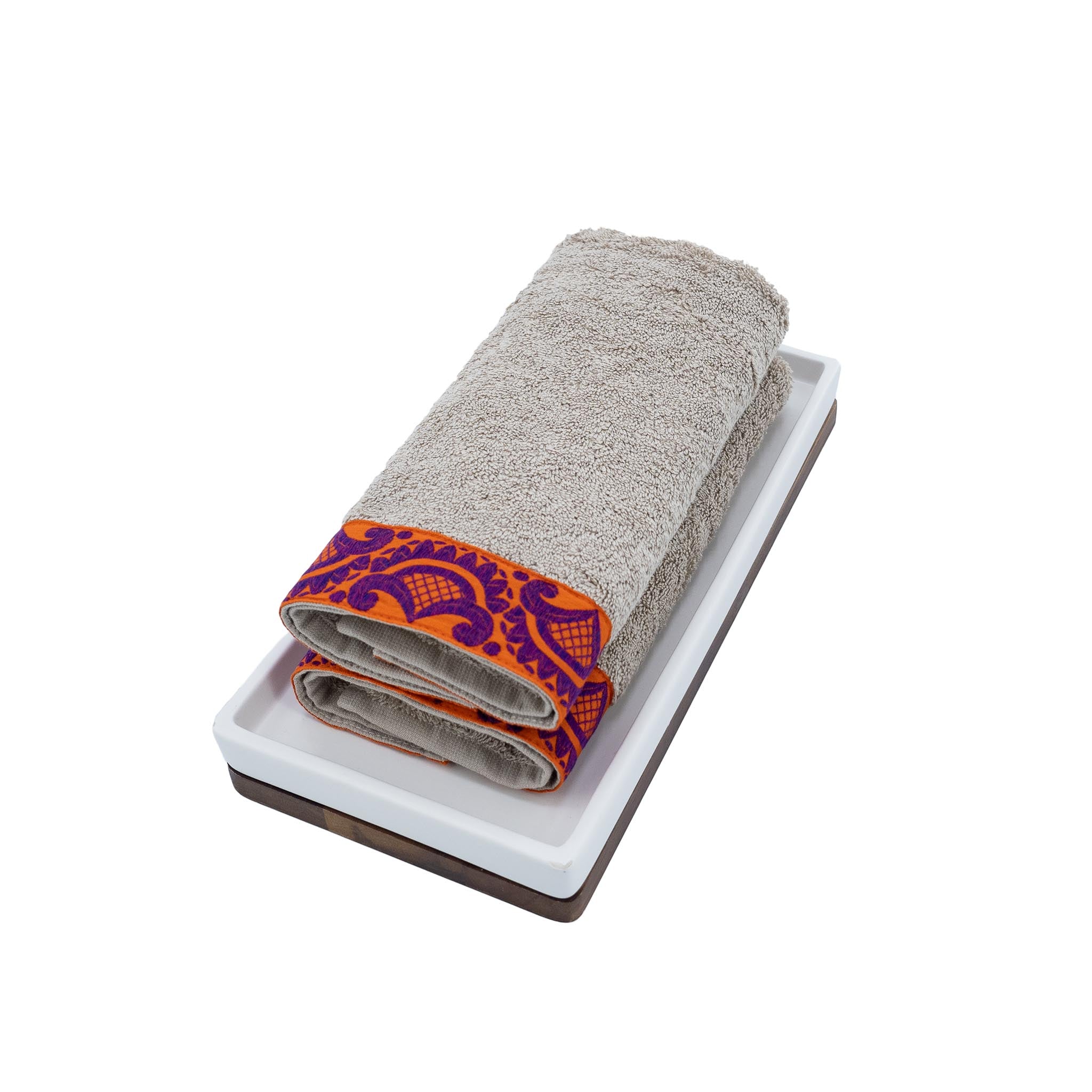 Camel Guest Towels With Floral Borders Set of 2