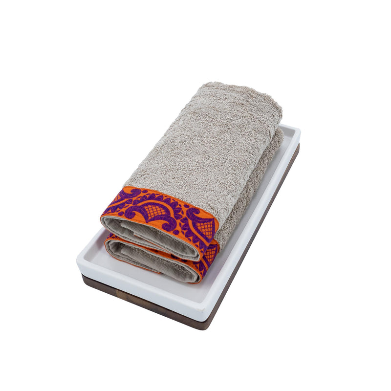 Camel Guest Towels With Floral Borders Set of 2