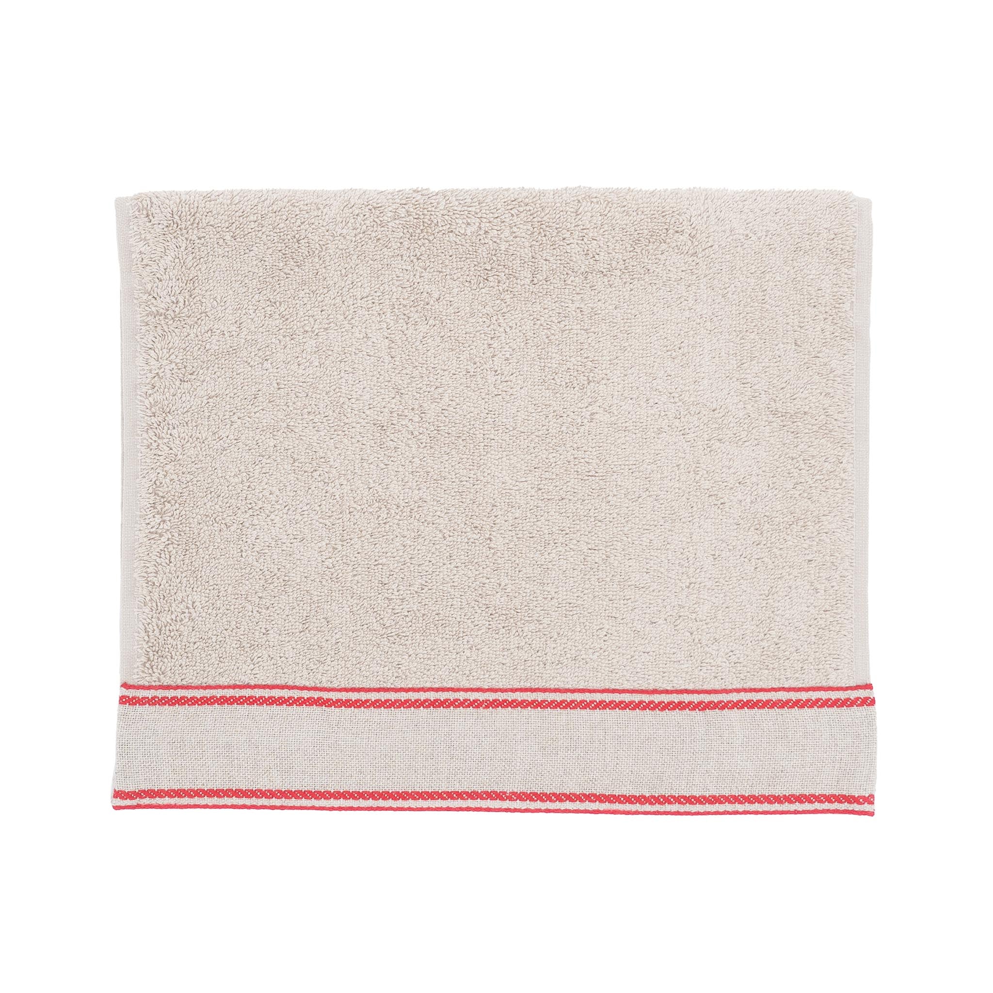 Camel Guest Towels With Red Chain Linen Borders, Set of 2