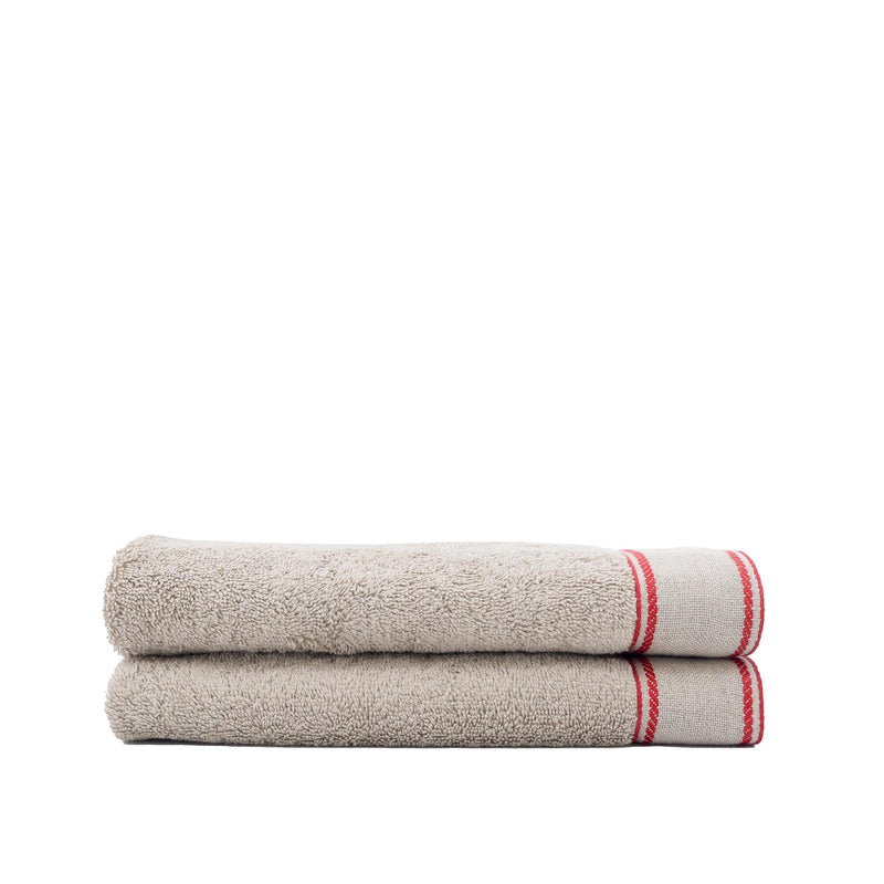 Camel Guest Towels With Red Chain Linen Borders, Set of 2