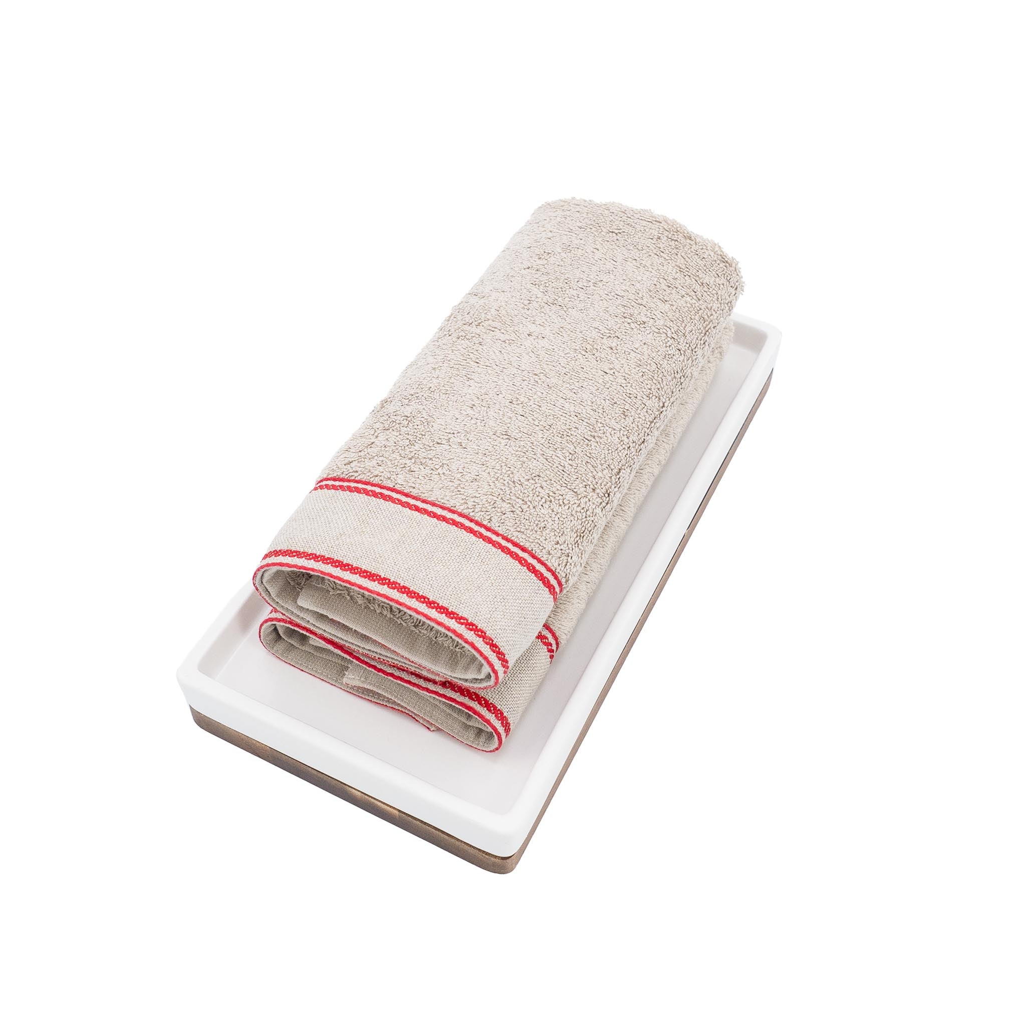 Camel Guest Towels With Red Chain Linen Borders, Set of 2