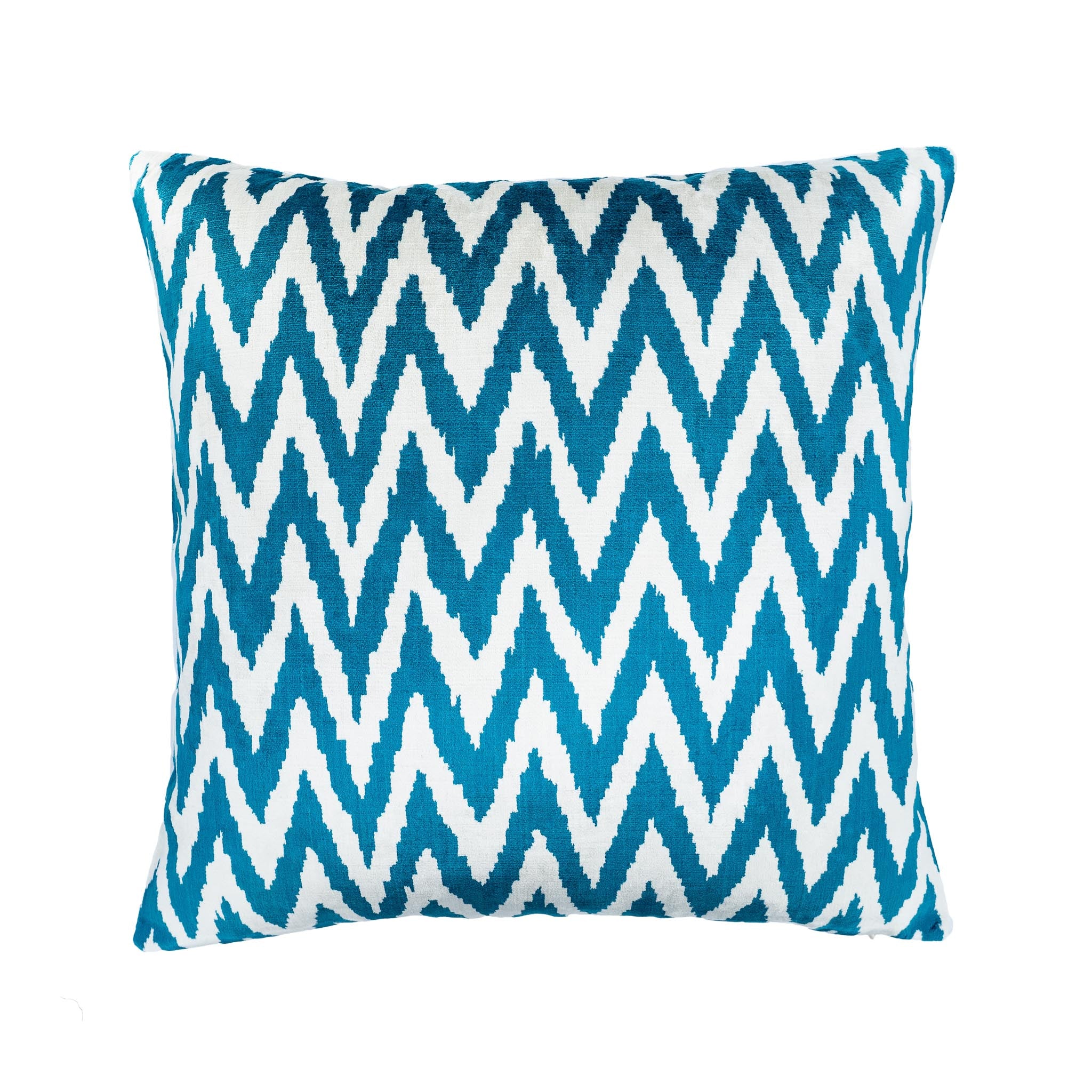 Chevron Blue Silk Velvet Ikat Pillow, 20" X 20"