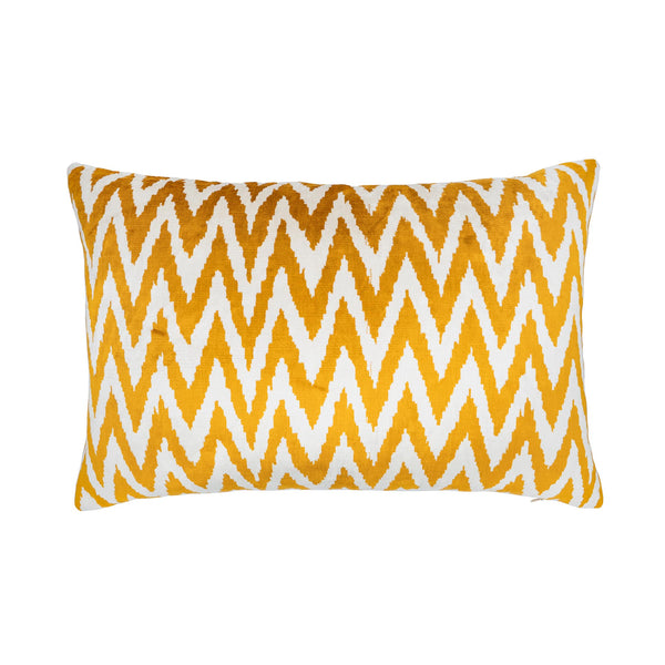 Chevron Gold Silk Velvet Ikat Pillow, 16" X 24"