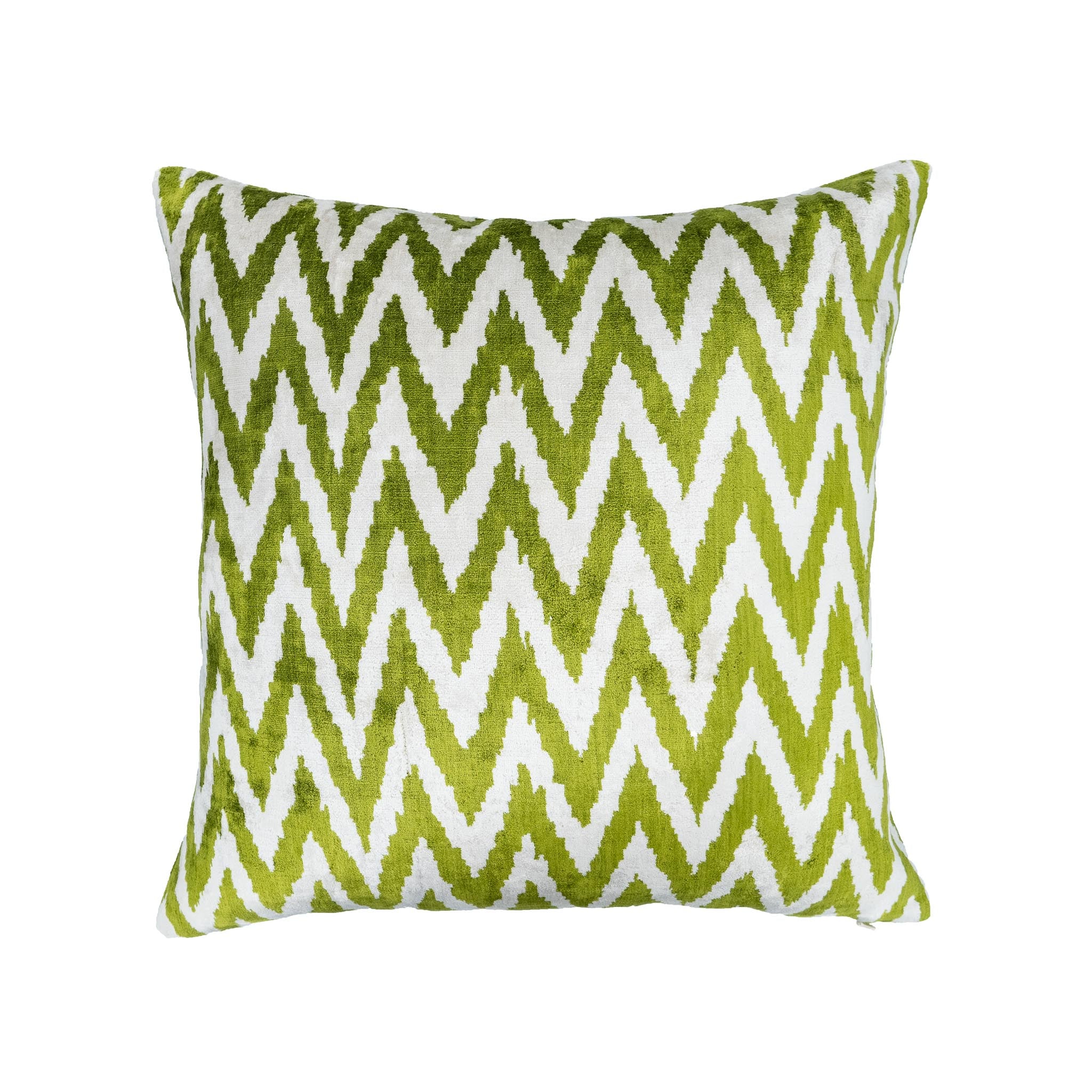 Chevron Green Silk Velvet Ikat Pillow, 20" X 20"