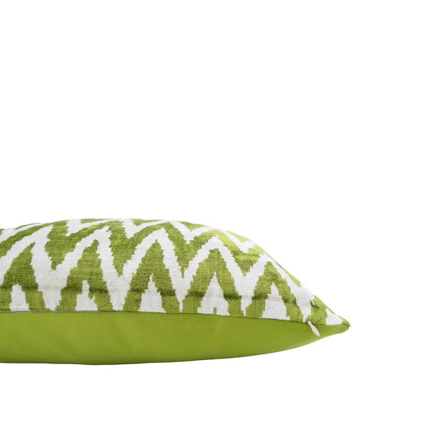 Chevron Green Silk Velvet Ikat Pillow, 20" X 20"