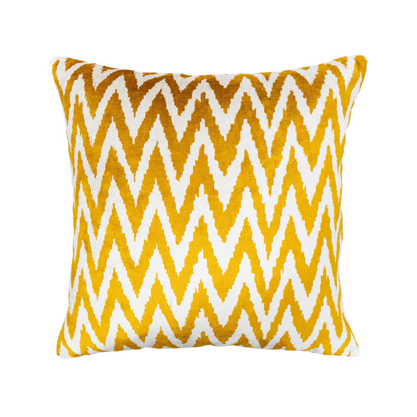 Chevron Yellow Silk Velvet Ikat Pillow, 20" X 20"