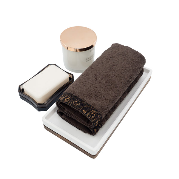 Chocolate Guest Towels With Crocodile Borders, Set of 2