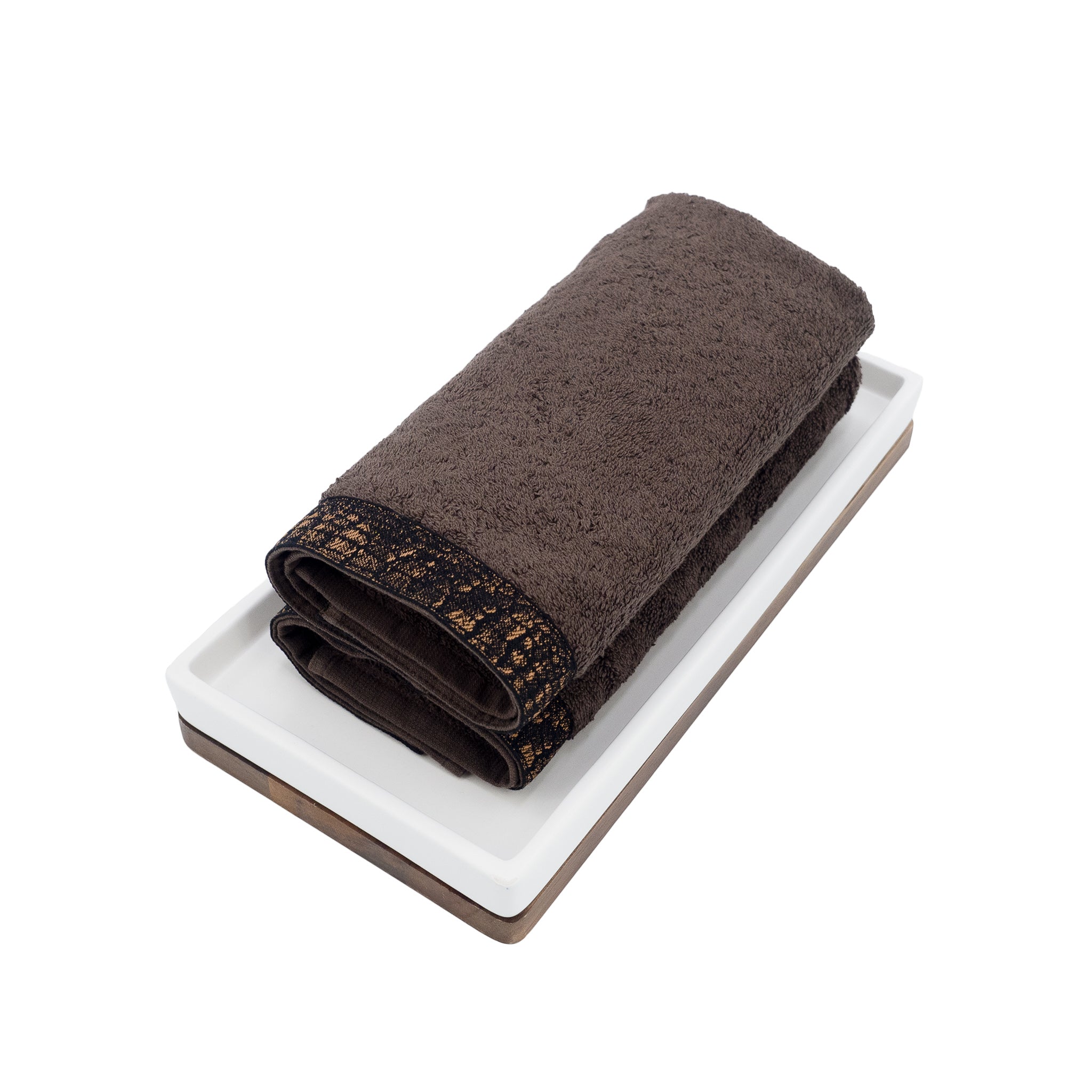 Chocolate Guest Towels With Crocodile Borders, Set of 2