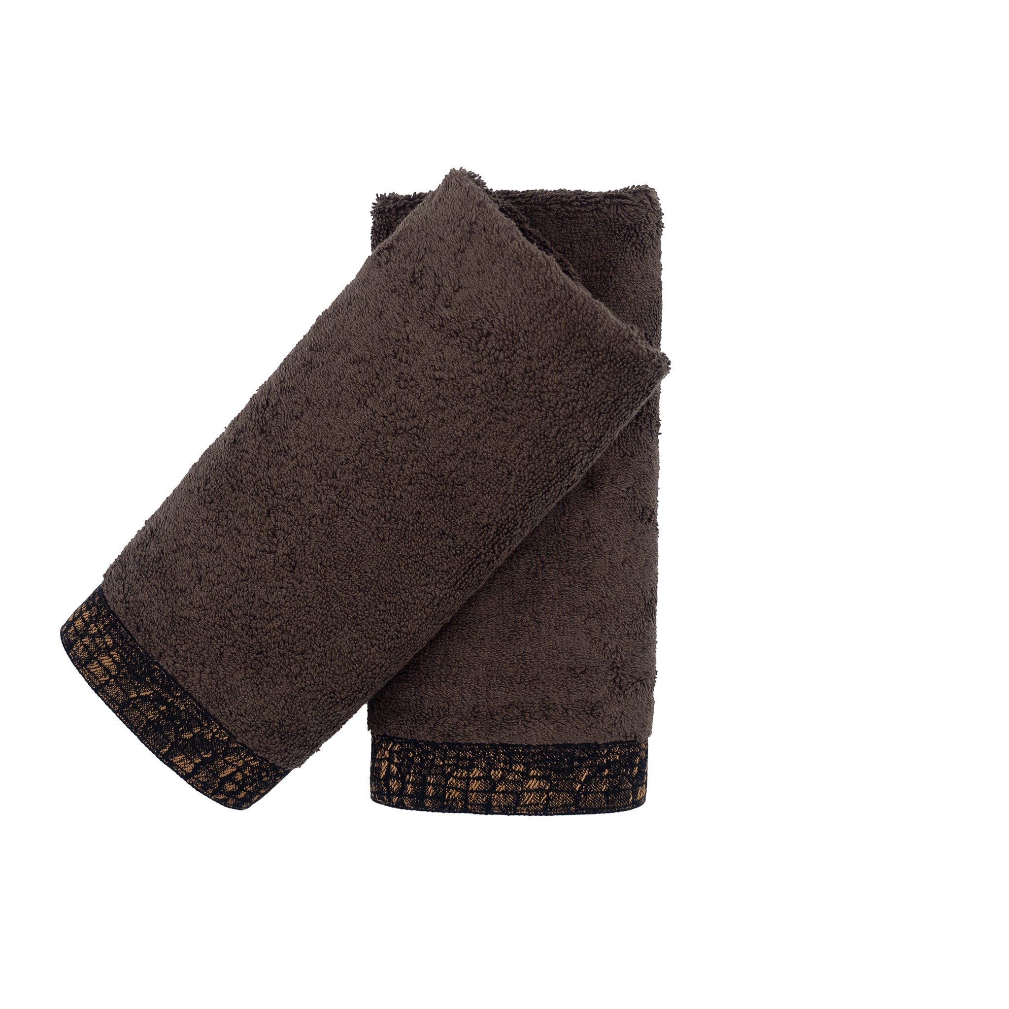 Chocolate Guest Towels With Crocodile Borders, Set of 2