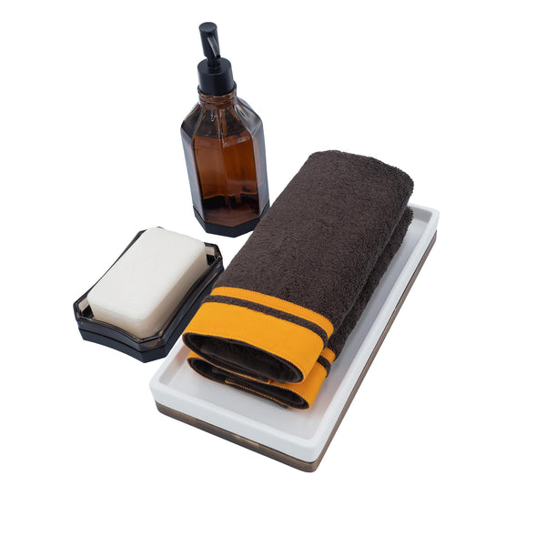 Chocolate Guest Towels With Orange Borders, Set of 2