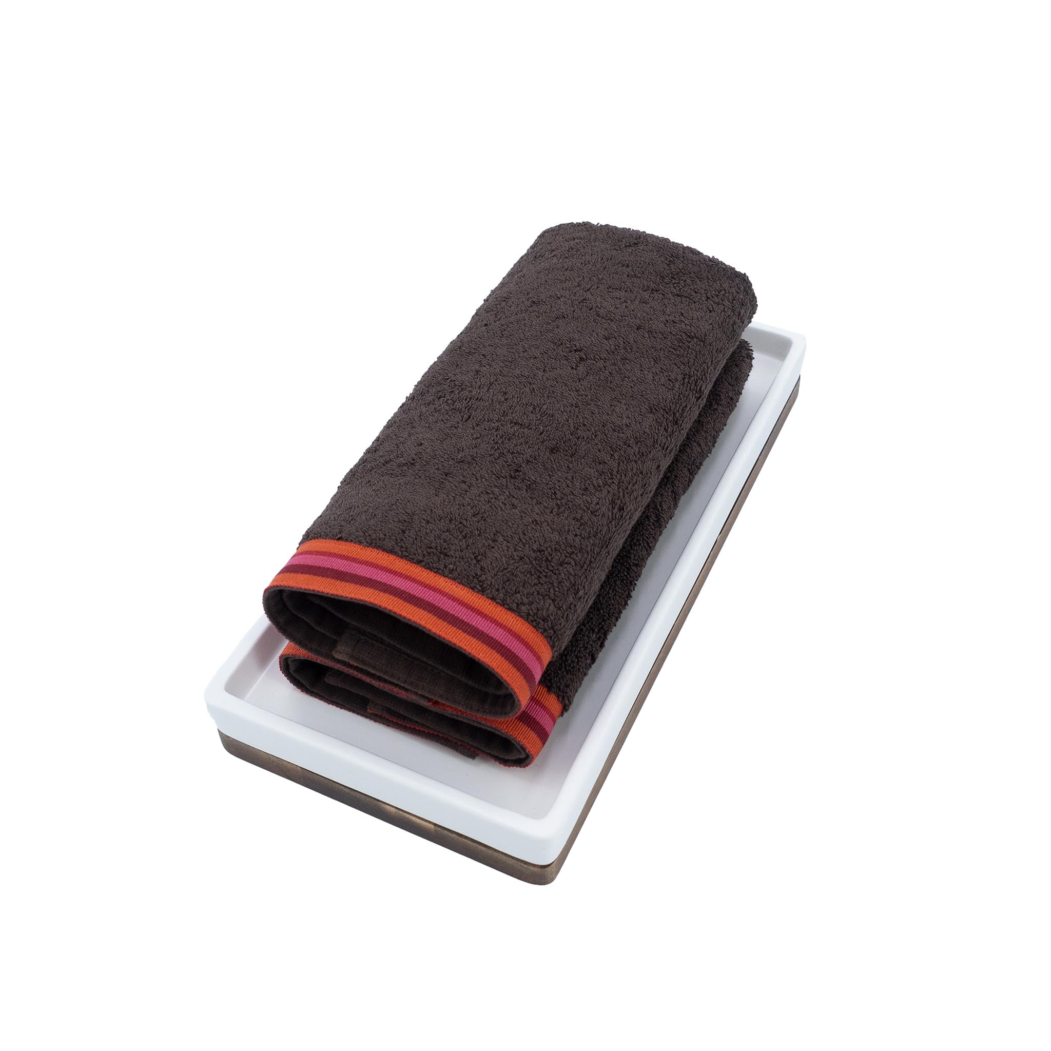 Chocolate Guest Towels With Red Lines Set of 2