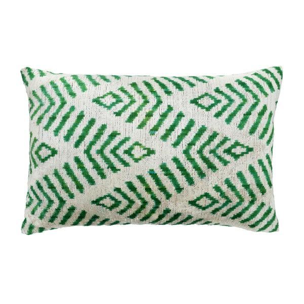 Chouchou Touch Coastal Green Silk Velvet Ikat Throw Pillow Cover 16 X 24