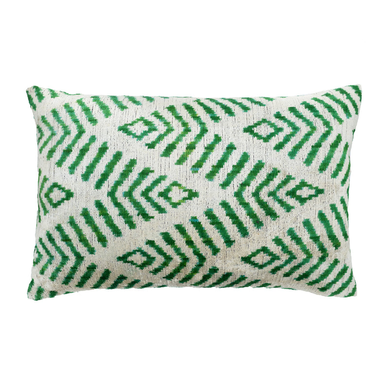 Chouchou Touch Coastal Green Silk Velvet Ikat Throw Pillow Cover 16 X 24