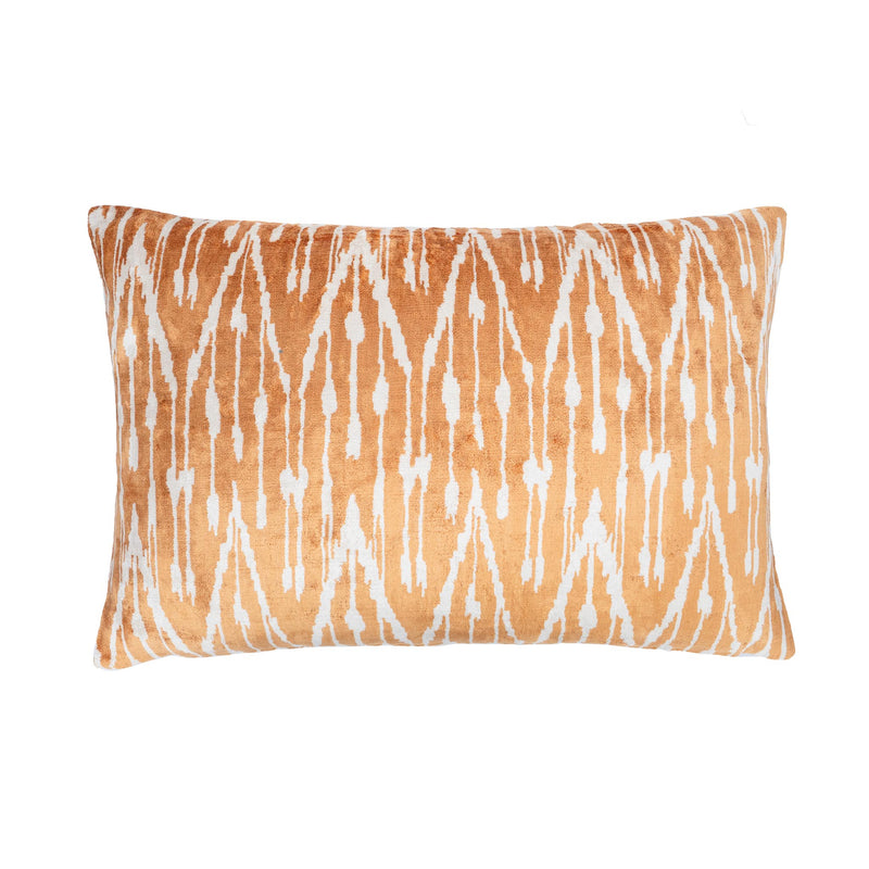 Golden Rain Silk Velvet Ikat Pillow, 16" X 24"
