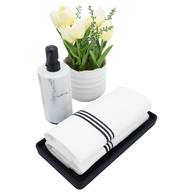 Guest Towels With Black Stripe French Borders, Set of 2