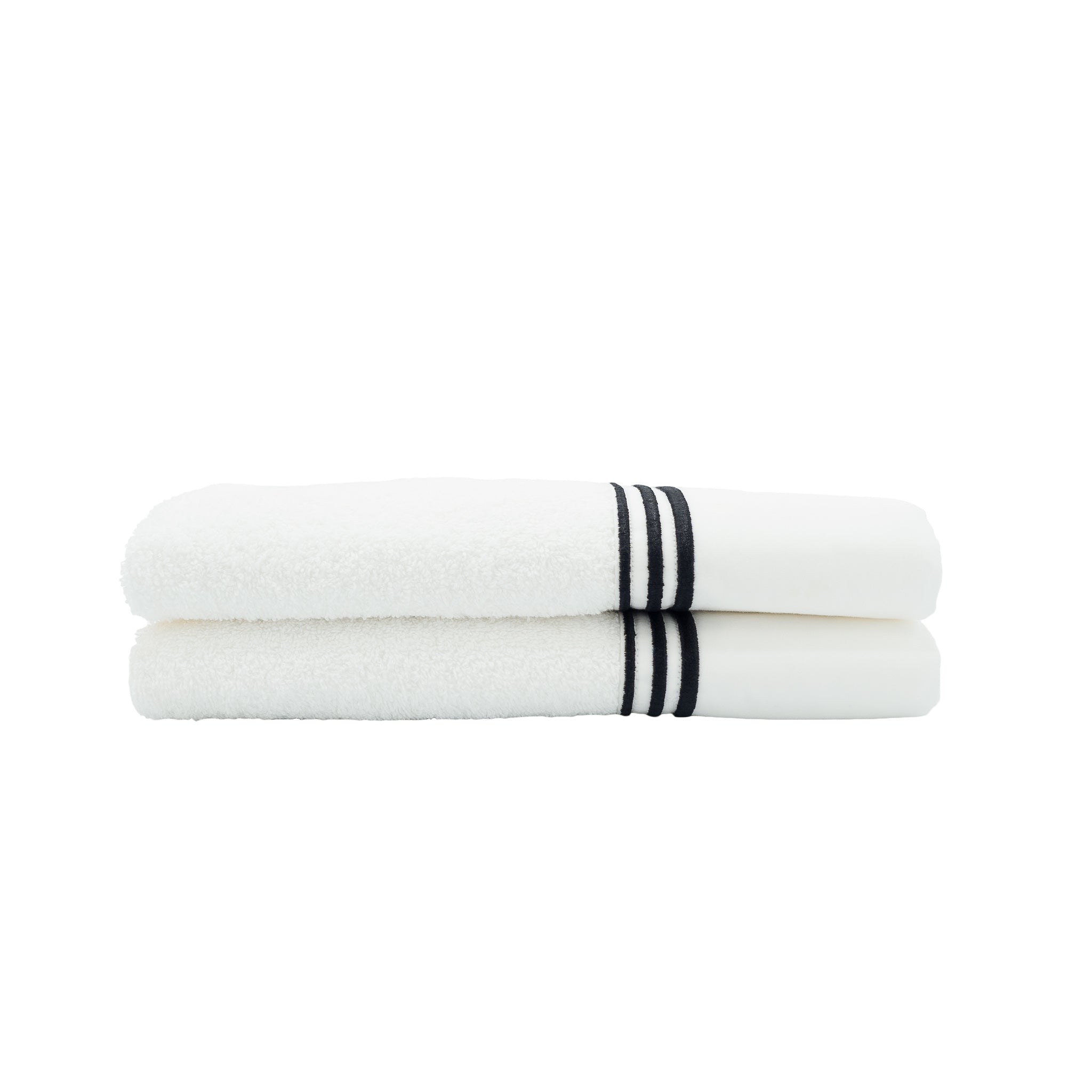 Guest Towels With Black Stripe French Borders, Set of 2