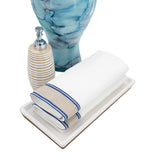 Guest Towels With Blue Chain Linen Borders, Set of 2