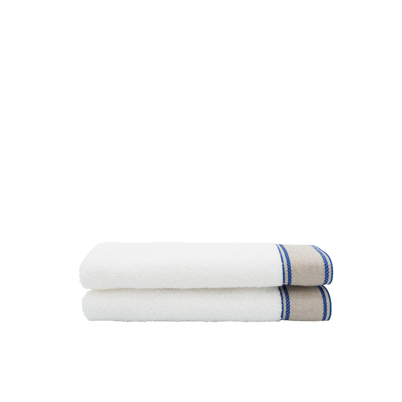 Guest Towels With Blue Chain Linen Borders, Set of 2