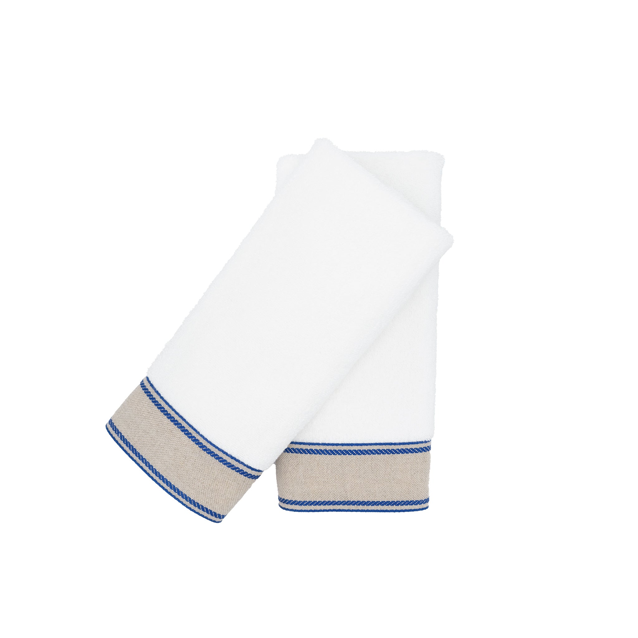 Guest Towels With Blue Chain Linen Borders, Set of 2