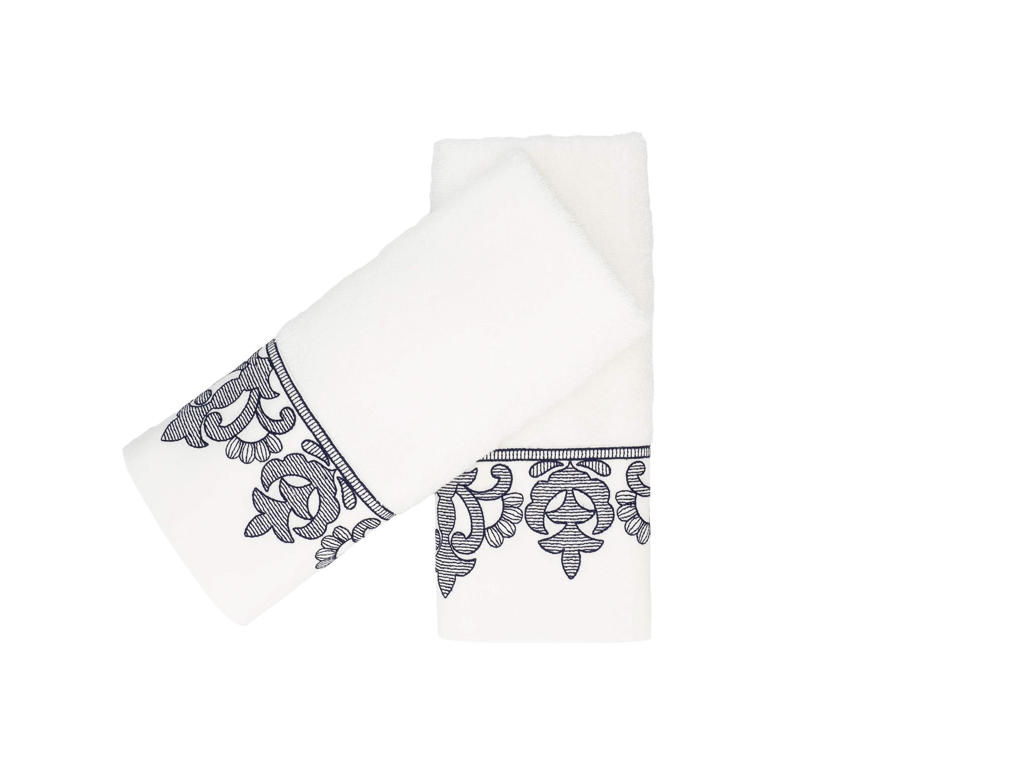 White Guest Towels Fleur de Lis French Border, Set of 2