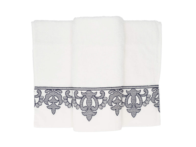 White Guest Towels Fleur de Lis French Border, Set of 2