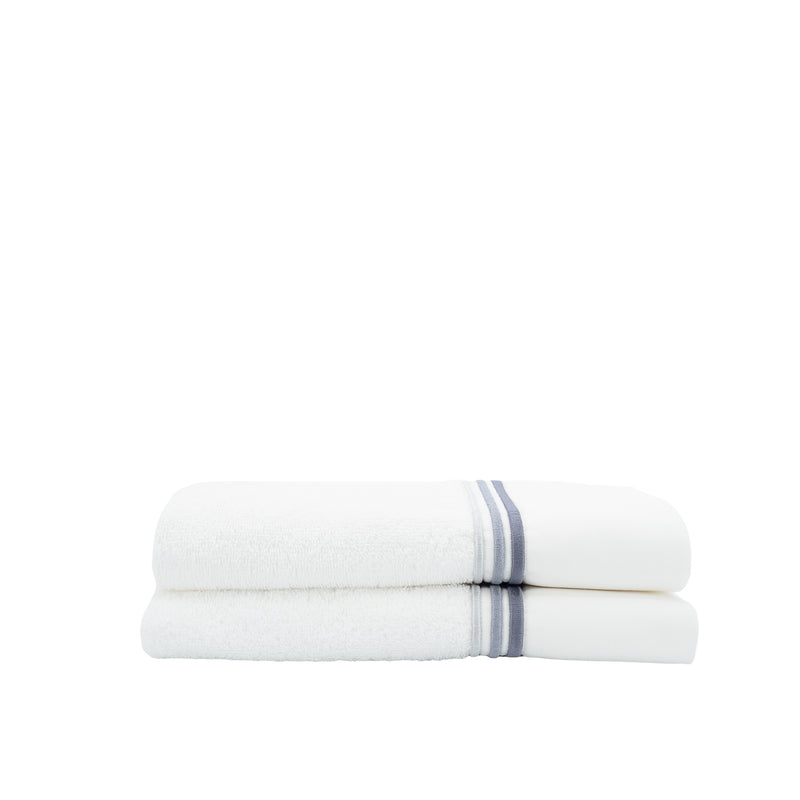 Guest Towels With Gray Stripe French Borders, Set of 2