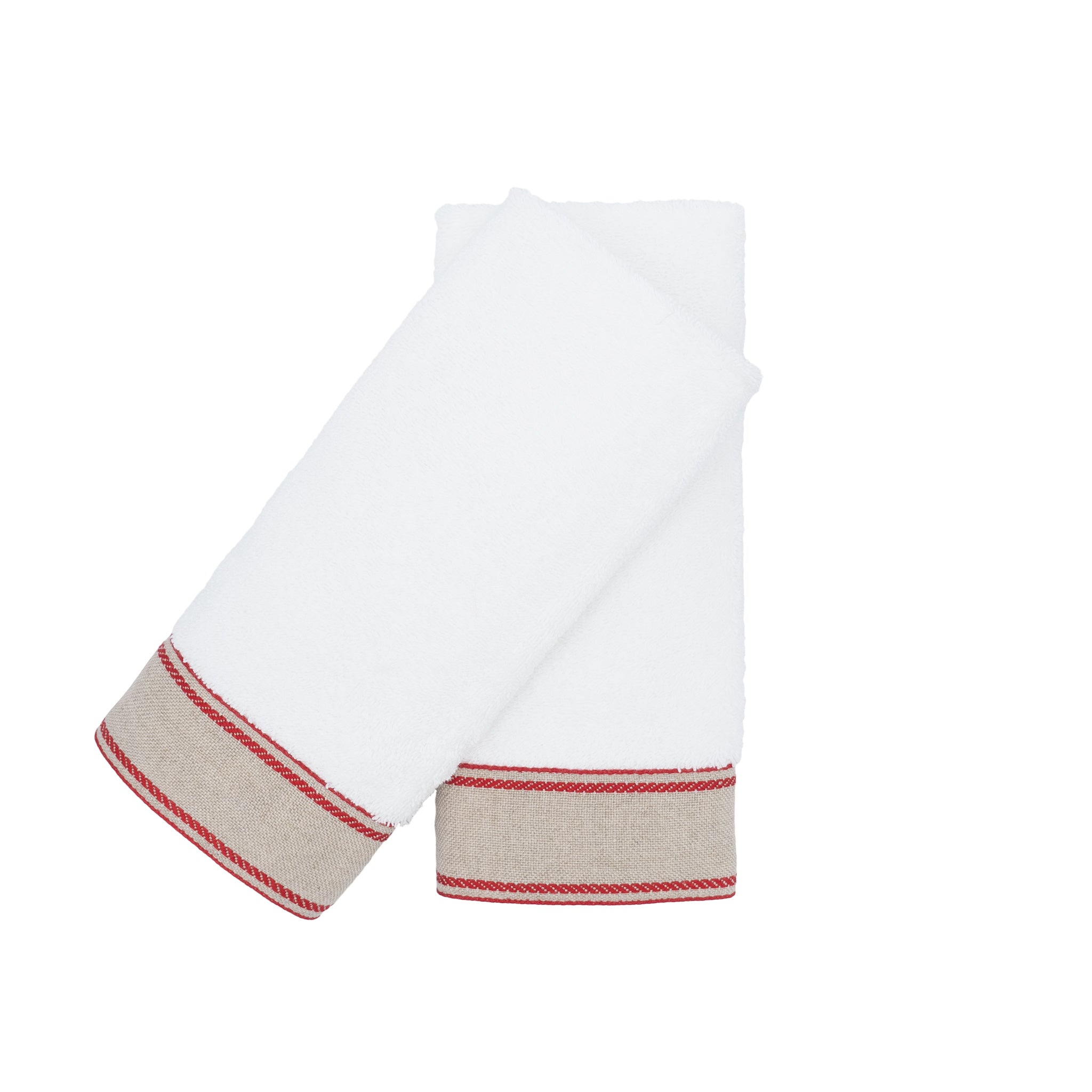 Guest Towels With Red Chain Linen Borders Set of 2